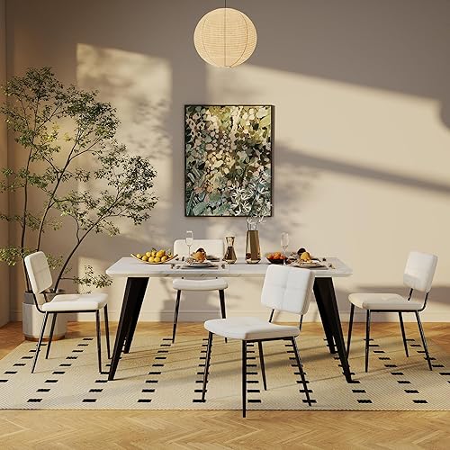 Homy Casa Juego de 4 sillas de comedor, modernas sillas de tela compacta de mediados de siglo para el hogar, cocina, comedor, asientos acolchados