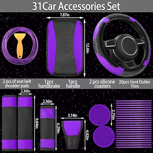 Miniatura 7 de Juego de 30 piezas de accesorios de automóvil de piel sintética para volante, protector antideslizante para volante, tiras de ventilación de