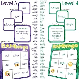 THE BAMBINO TREE Sight Word Bingo Game Level 3 & 4 - Learn to Read Vocabulary for 1st 2nd 3rd Grade Kids - Dolch\'s Fry\'s Site Words Reading Game