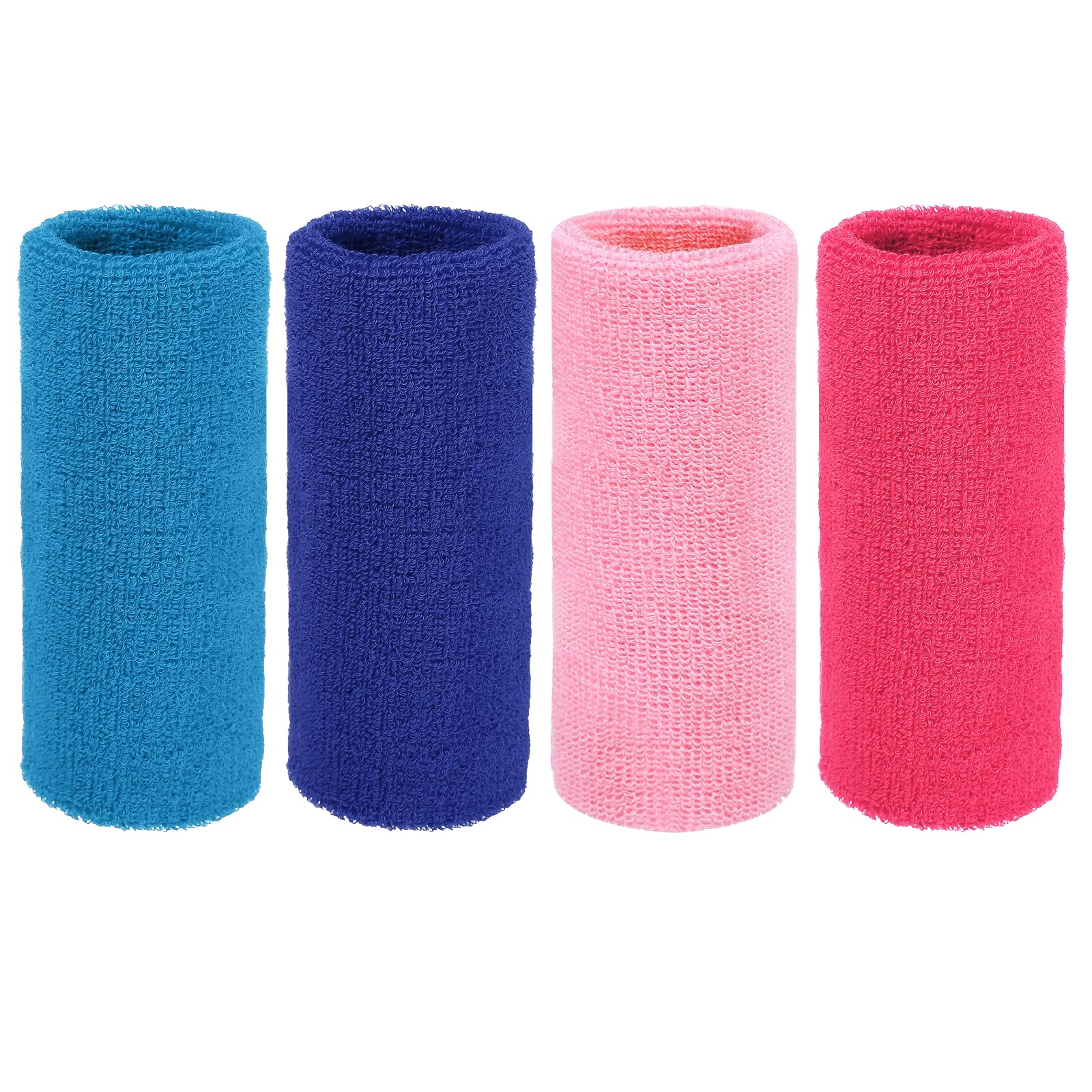 YELARXI Wristbands Sweatbands, Wrist Bands for Sweat Sports Wristbands 6x3 in & 4 Pack & Blue/Navy Blue/Pink/Light Rose Red-Fitting for (Tennis/Basketball/Football/Men & Women)