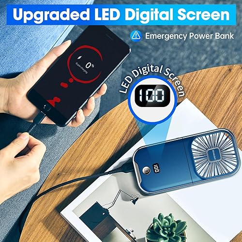 Miniatura 4 de Ventilador de mano portátil 5 en 1 recargable por USB, ventilador de collar, mini ventilador de escritorio, soporte plegable para teléfono, flujo de