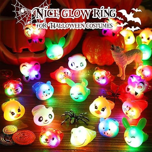 Miniatura 6 de Skylety Paquete de 80 anillos con luz LED para niños, suministros de fiesta que brillan en la oscuridad, anillos LED flash, baratijas para dedos