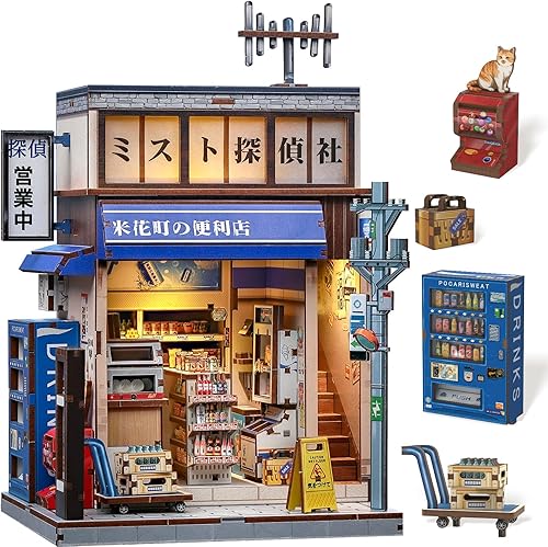 CUTEBEE Kit de rincón de libros  Casa en miniatura para detectives japoneses, casa de muñecas para adultos, decoración de estantería de casa
