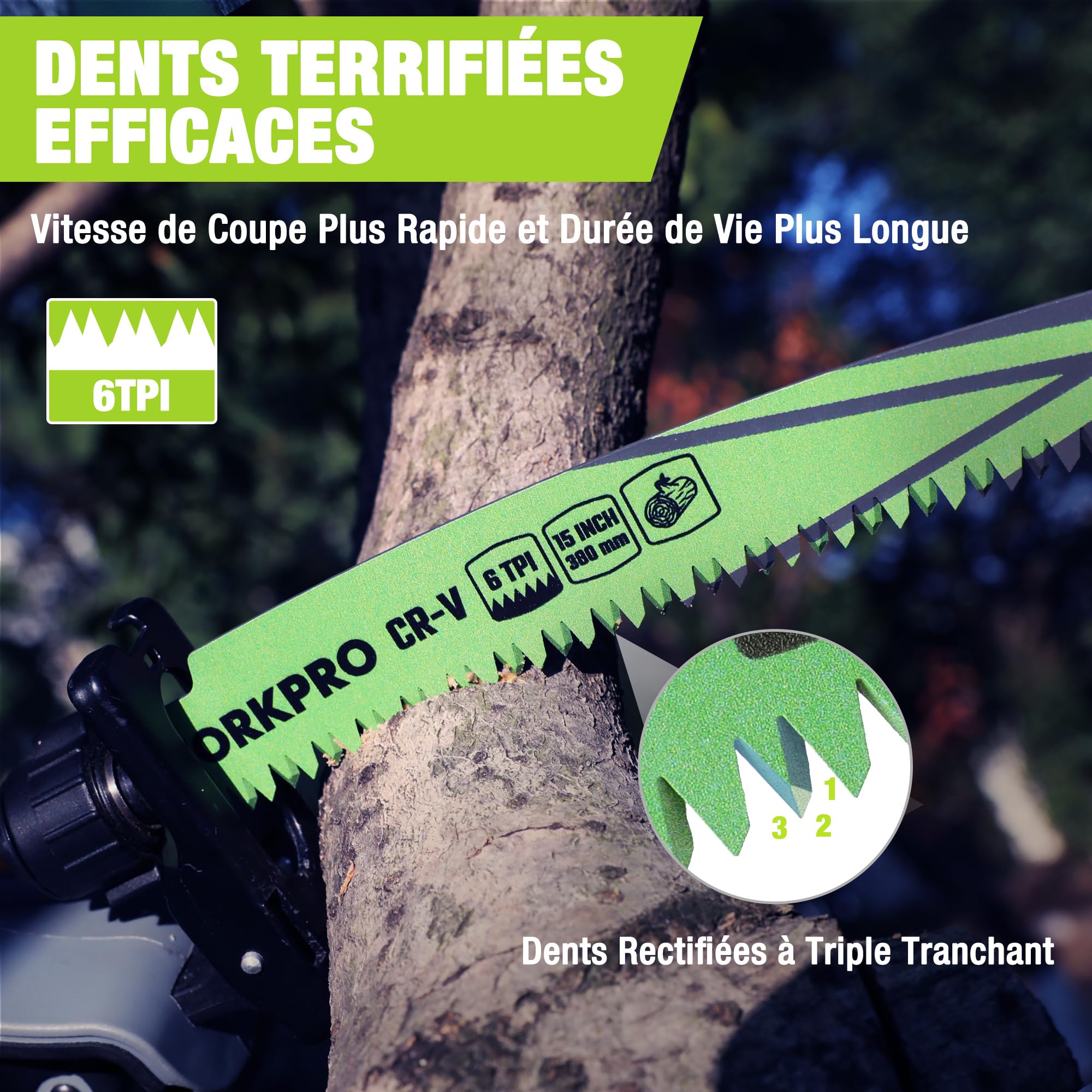 EZARC Lame De Scie Sabre 380mm Dents Japonaises - Lot De 3 Pour Élagage Arbres Et Bois