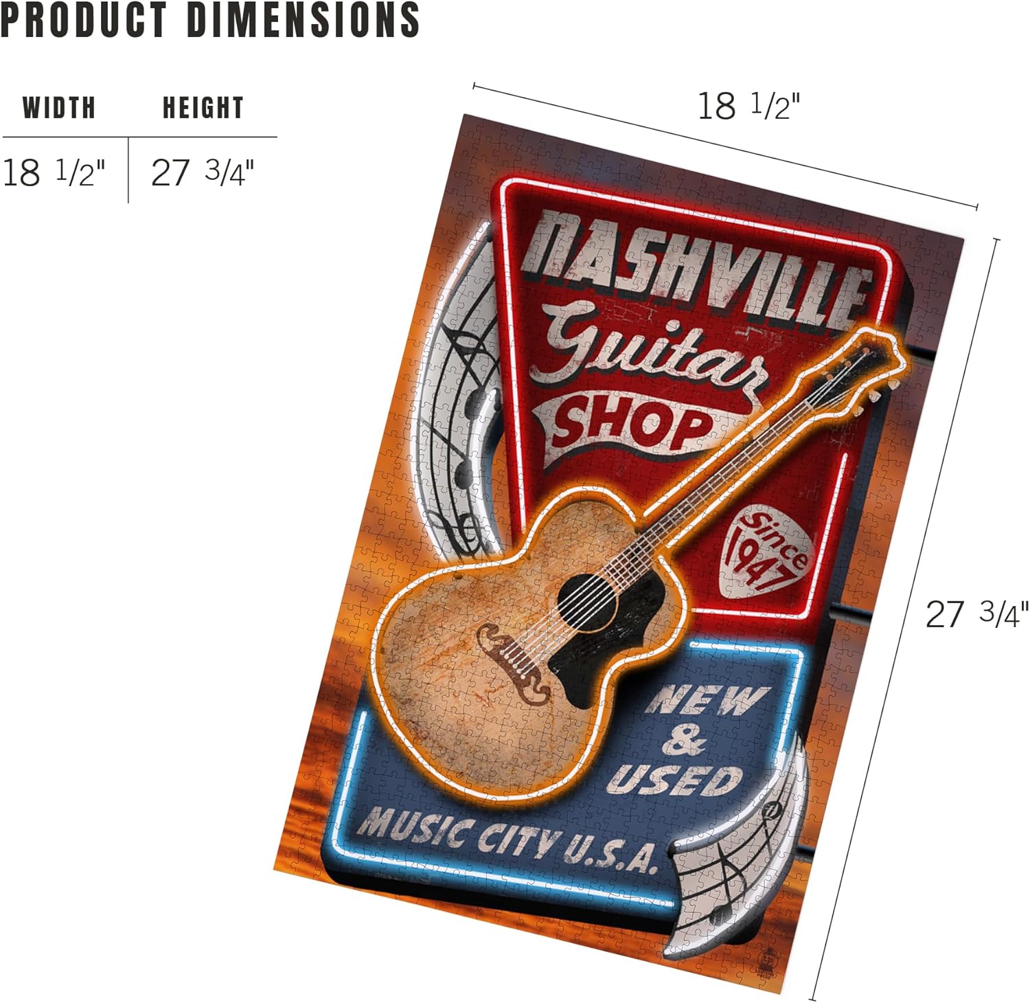 Nashville, Tennessee, Acoustic Guitar Music Shop (1000 Piece Puzzle, Challenging Jigsaw Puzzle for Adults, Made in USA)