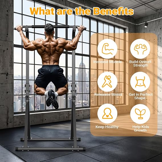 YYJO Foldable Pull Up Bar Free Standing Multi-function Power Tower Dip Bar with Assistance Bands Home Gym Strength Training Equipment