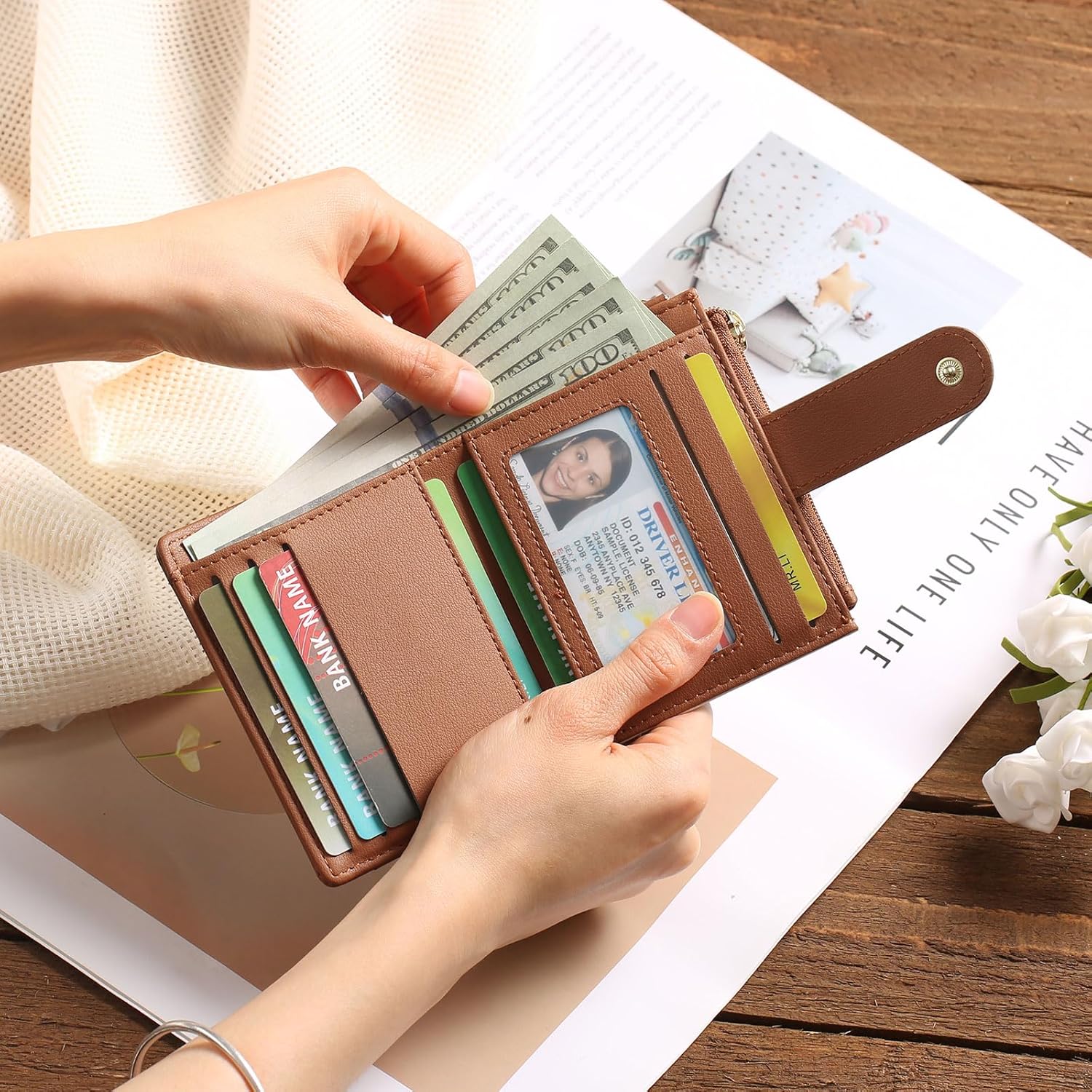 GAEKEAO Slim Wallet for Women, RFID Blocking Credit Card Holder Bifold Wallet with Zipper Coin Pocket, ID Window - Image 7