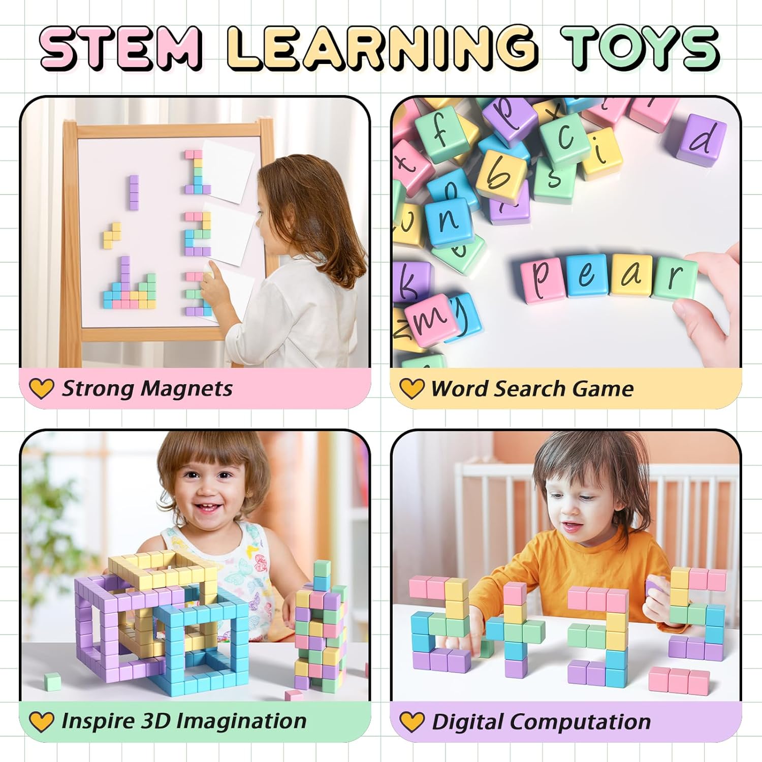 Magnetic Blocks, Magnetic Cubes, STEM Magnet Blocks for Kids 3-5, Travel Toys for Toddlers, Preschool Sensory Autism Montessori Toys, Gift for 3 4 5 6 7 Year Old Girls, Boys Building Toys Age 3+ - Image 3