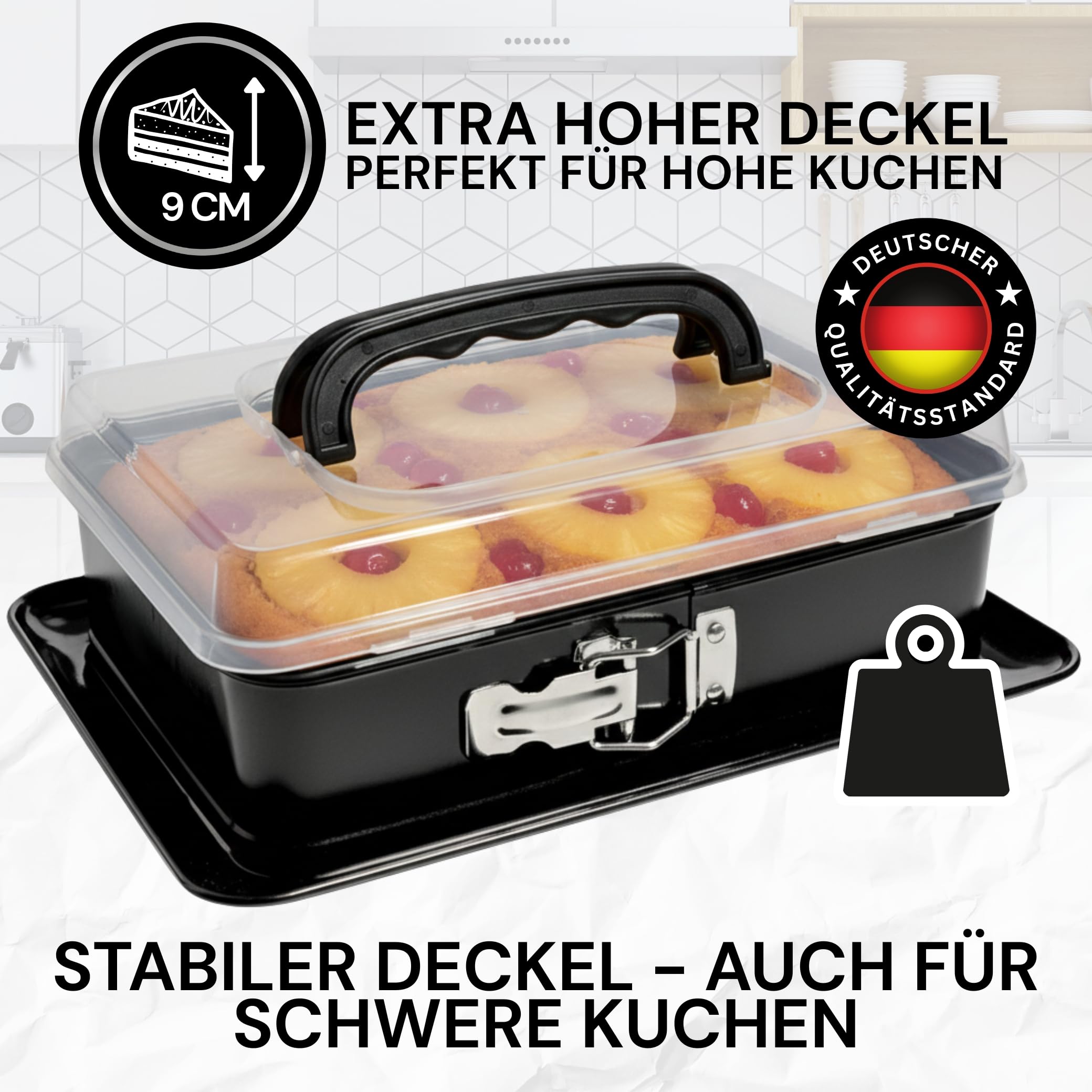 WESMA Molde rectangular de 27,5 x 18 x 9 cm, molde rectangular con tapa y asa, molde rectangular con tapa, antiadherente, molde rectangular con cierre, ideal para tartas y tartas
