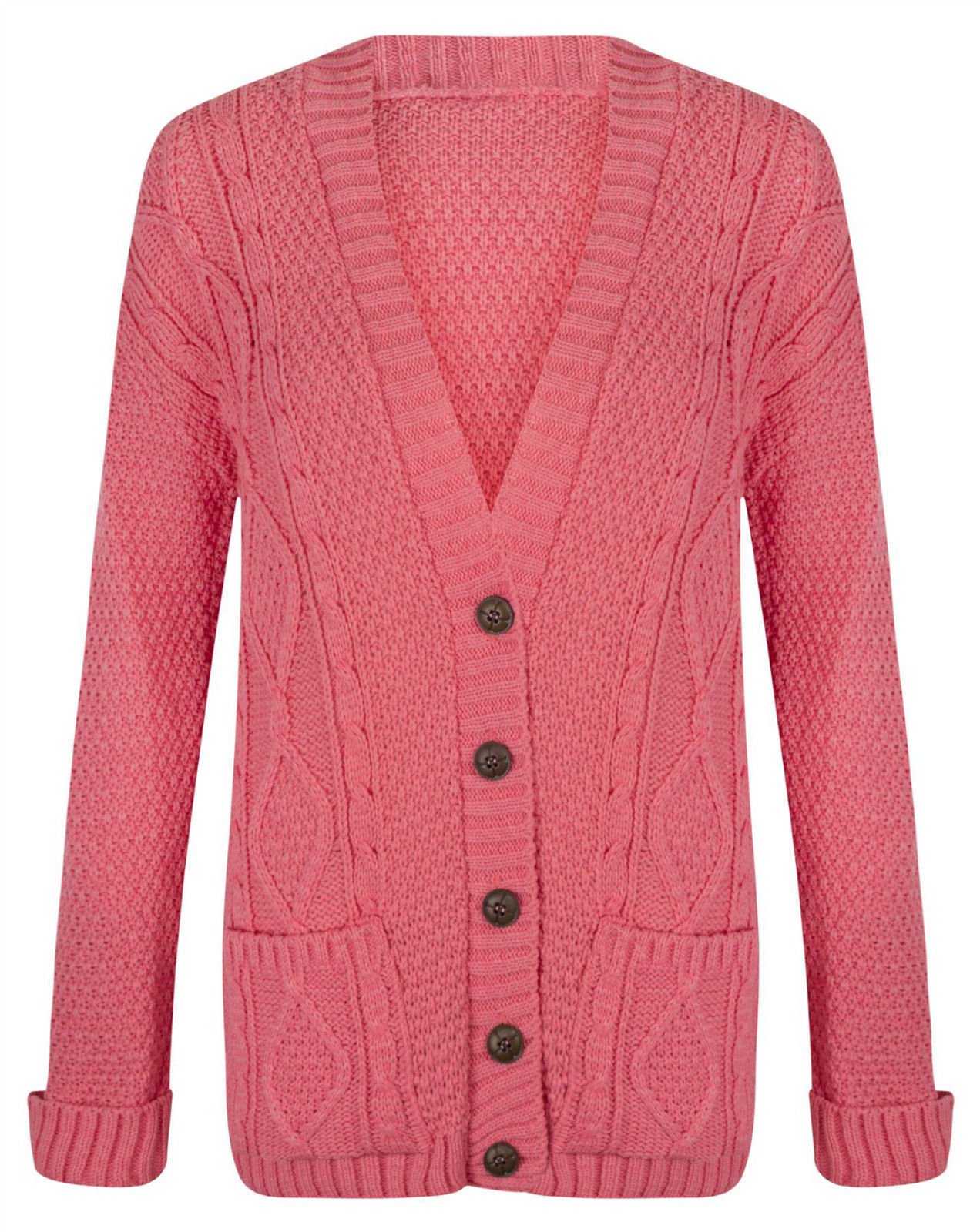 HOT LOOK Damskie damskie grube kabelowe dzianinowe zapinane na guziki chłopak kardigan top sukienka długi rękaw sweter rozmiar UK 8-26