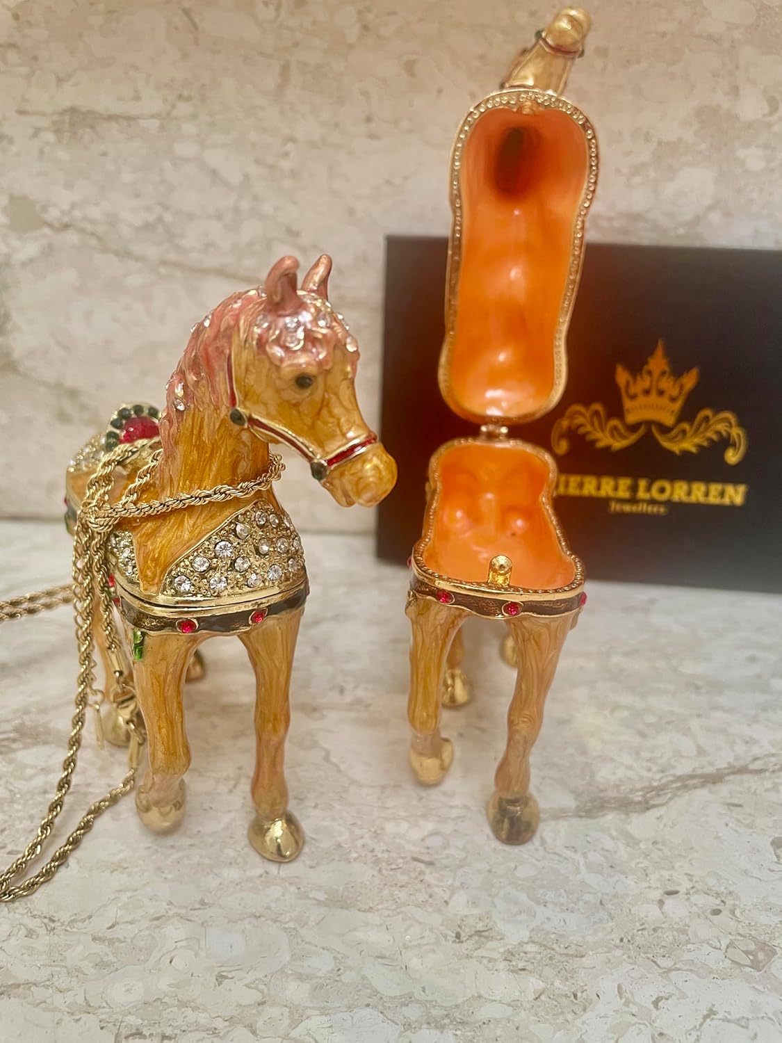 ONE ONLY Exquisite Fabergé Egg Decor Fabergé with Carriage Masterpiece HANDCARVED Real Egg Jewelry Box Horse Lovers Gift Ideas Horse Faberge Collection for Women's Day Austrian 10ct image 5