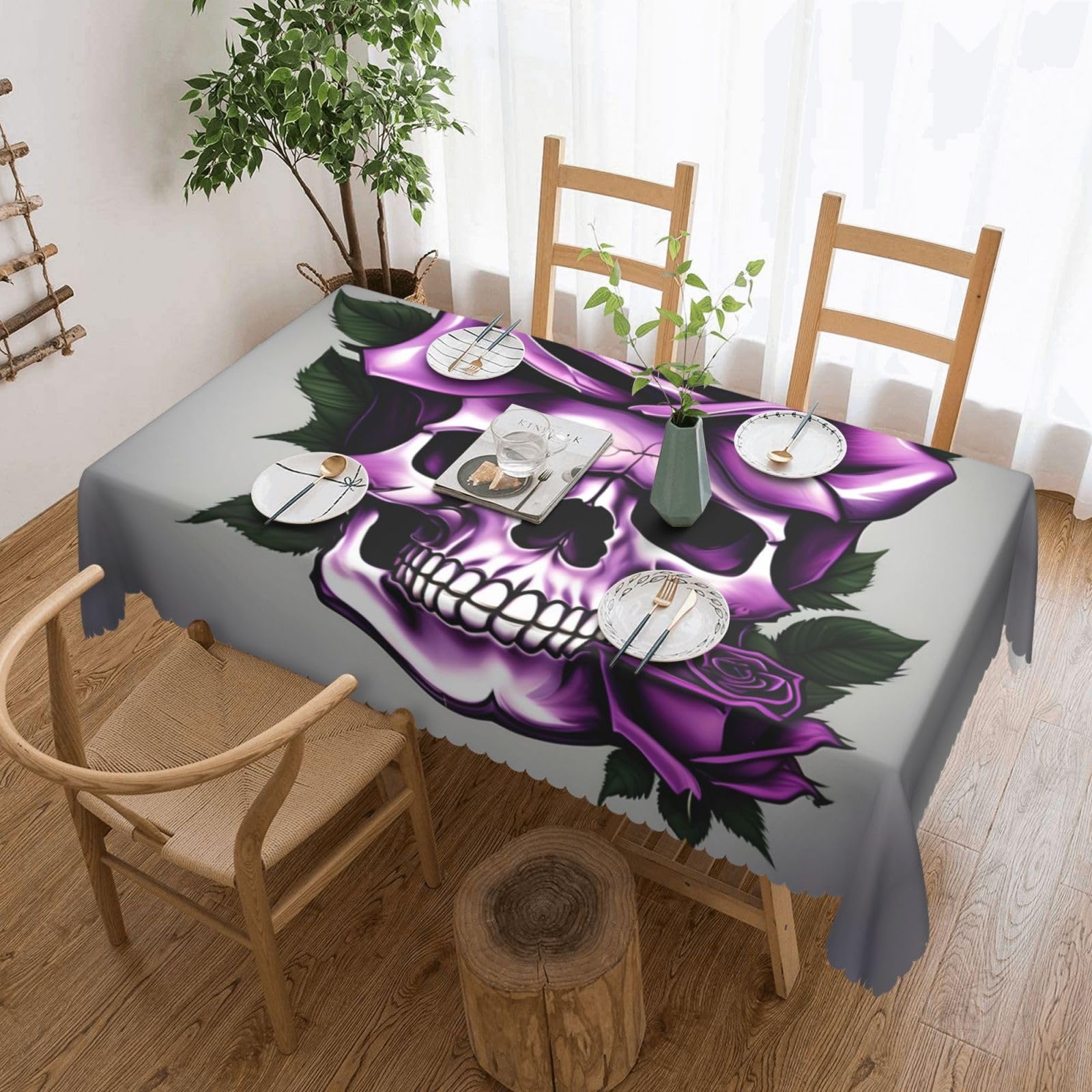 Nappe rectangulaire violette tête de mort en tissu lavable