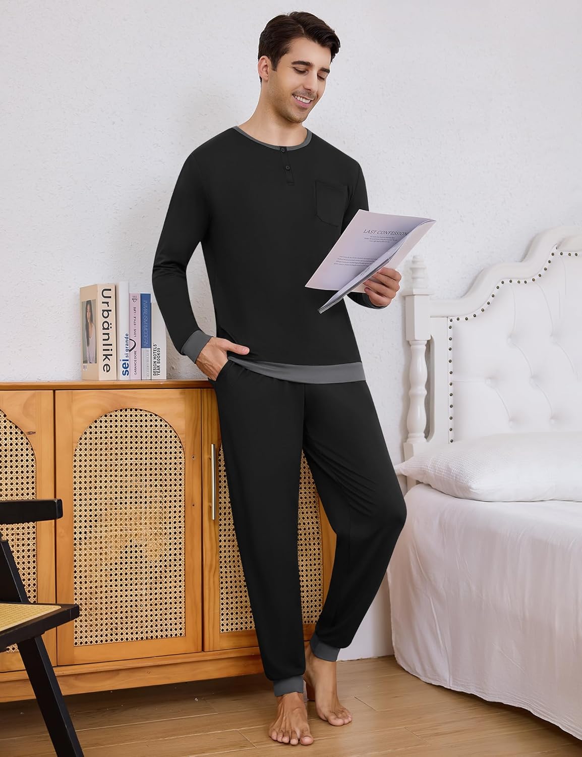 Sykooria Mens Pajamas Set Long Sleeve Soft Sleepwear Cozy Loungewear 2 Piece Comfy Plaid Pjs Set with Pockets - Image 9