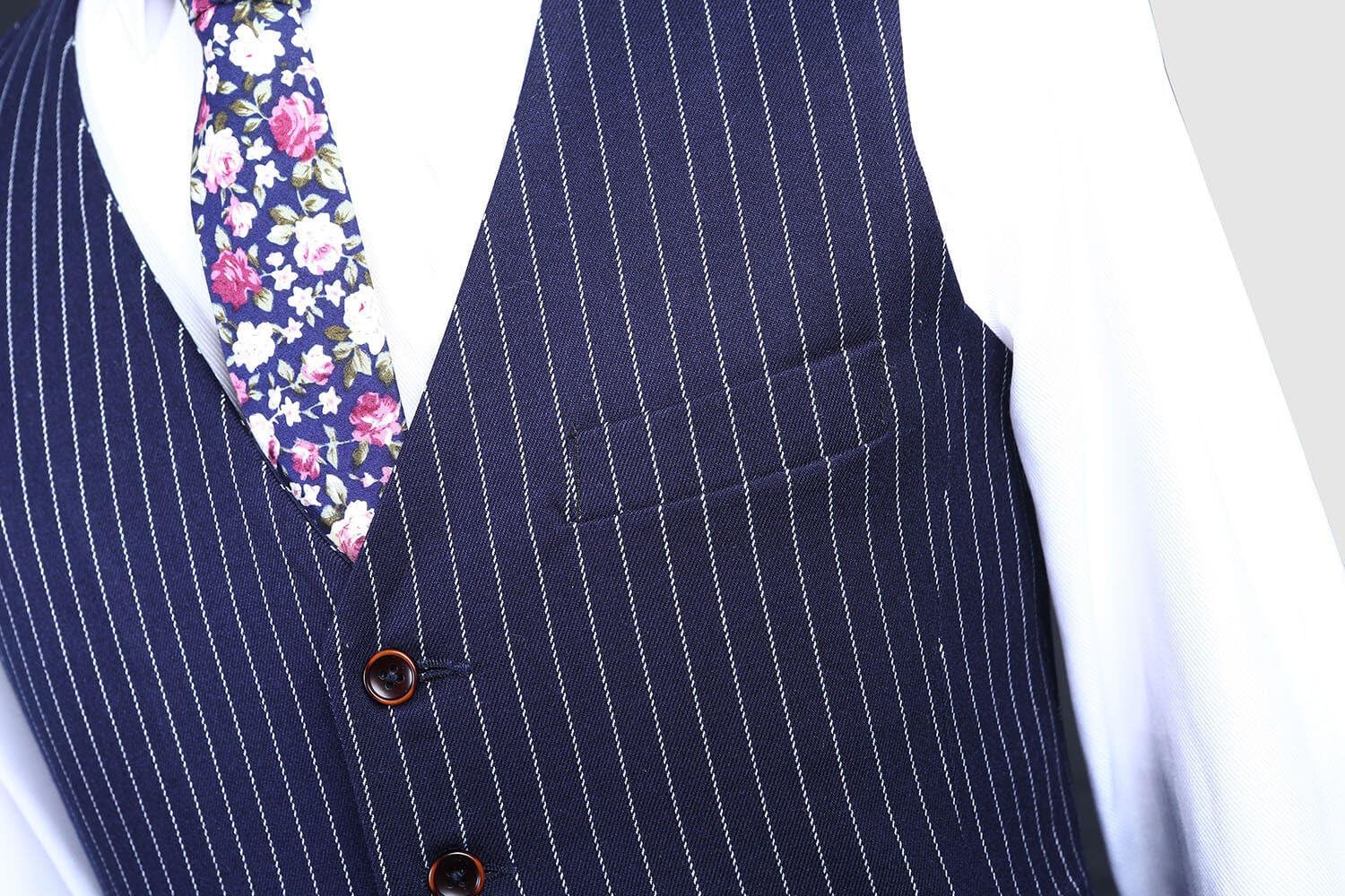 Mens Blue with White Pinstriped Suit 3 Pieces Single Breated Classic-Fit Blazer Waistcoat Vest Pants