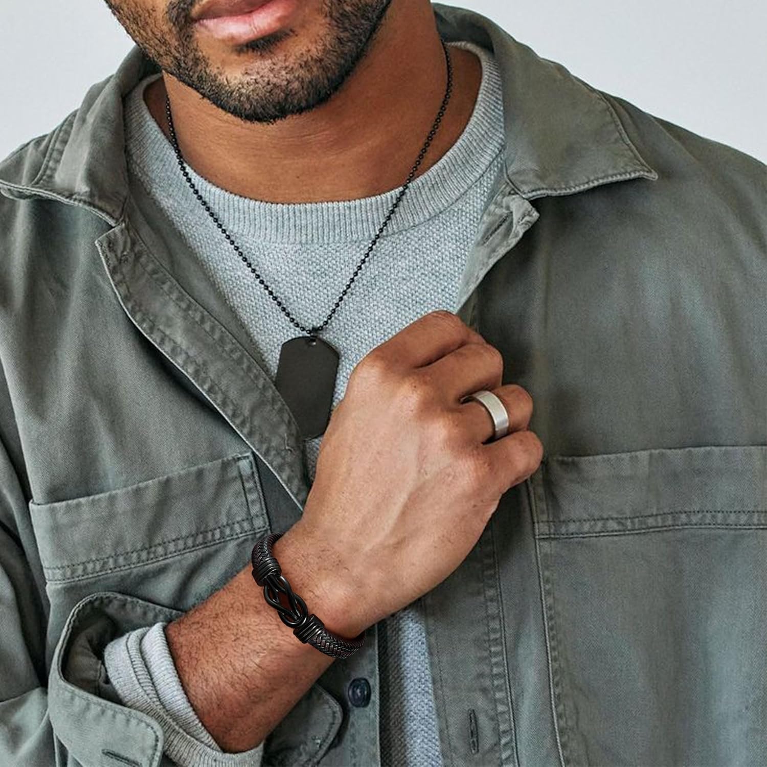 RANKEEF 𝐆𝐢𝐟𝐭𝐬 𝐟𝐨𝐫 𝐌𝐞𝐧 𝐊𝐧𝐨𝐭 𝐁𝐫𝐚𝐜𝐞𝐥𝐞𝐭 Christmas Gift Birthday Gift for Dad Man Son Husband Mens Leather Bracelet Mens Christmas Gifts - Image 3