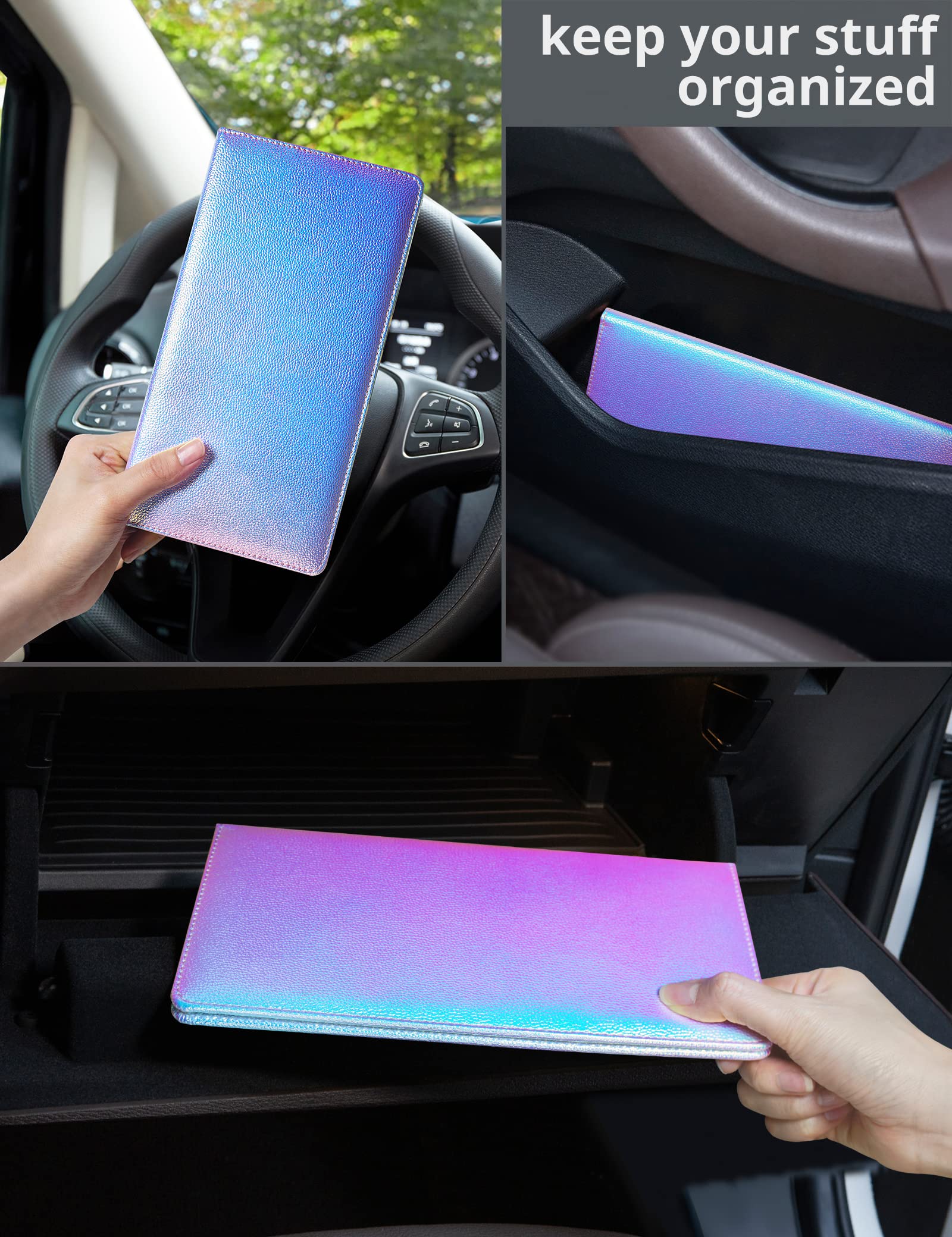 Mymazn Car Registration and Insurance Holder PU Leather Glove Box Car Organizer with Magnetic Closure Car Document Holder — view 6