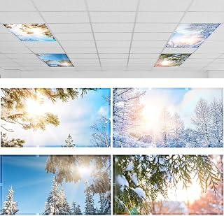 ROCEEI Pack of 4 Fluorescent Light Covers for Ceiling Lights, 4 x 2 Ft, Magnetic Light Covers for Classroom Office Home School Ceiling Decor(Pine Trees)