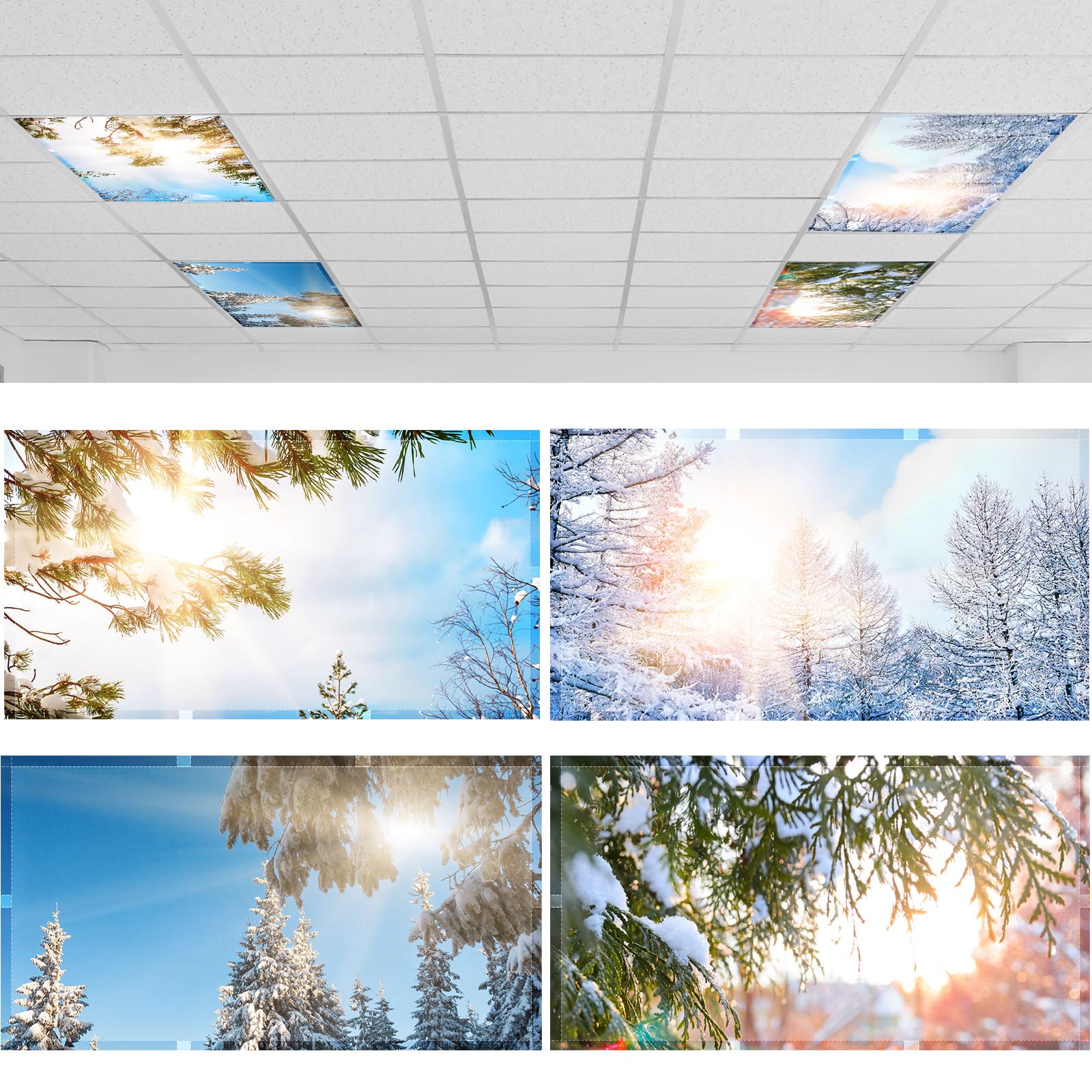 ROCEEI 4 Pcs Fluorescent Light Covers, 4x2 Feet, Pine Trees