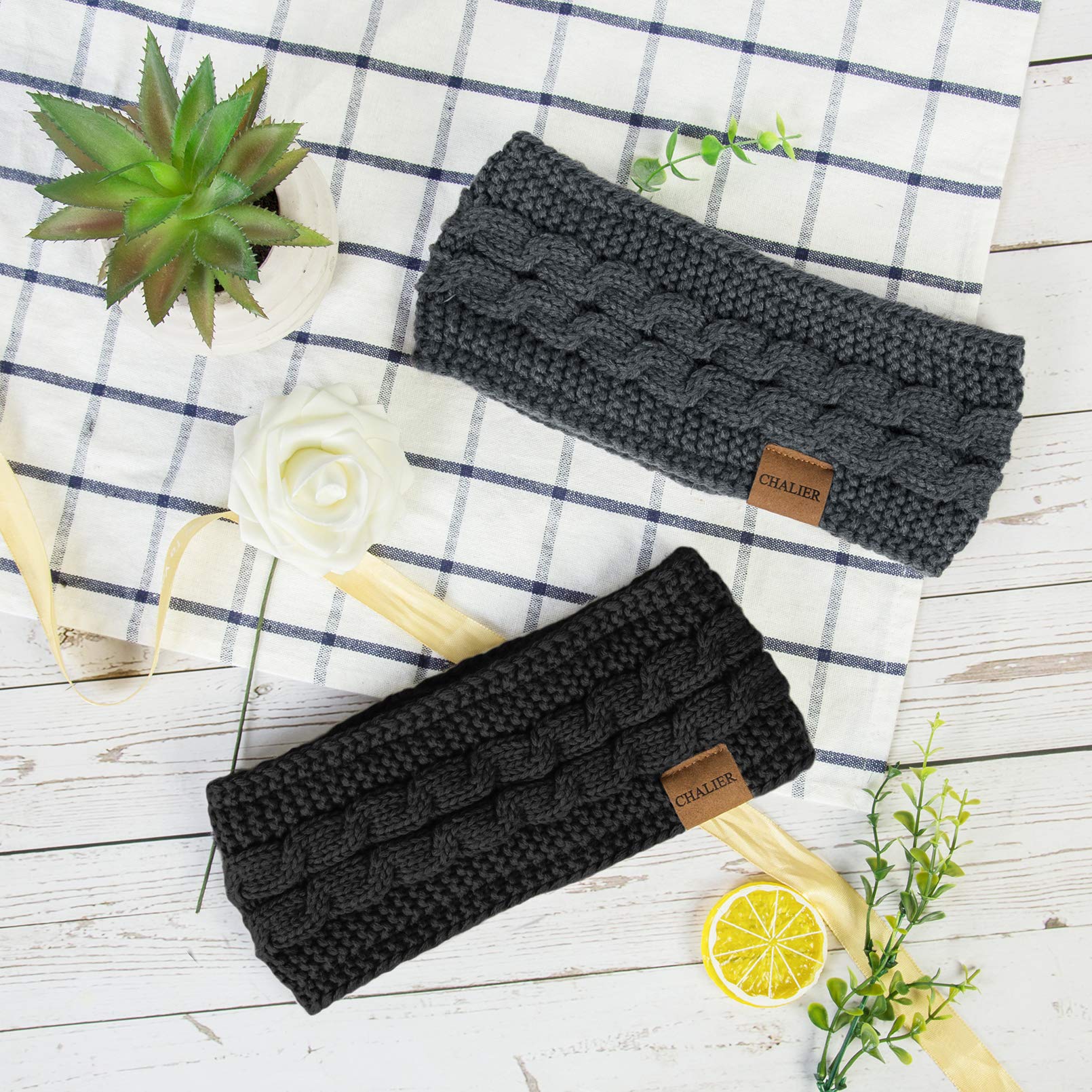 2 Pcs Fascia Capelli Invernale Donna All'uncinetto Caldo Inverno Fasce in Maglia per Capelli Donne Cerchietto Ragazze Turbante Lavoro Lo Shopping Sci Corsa
