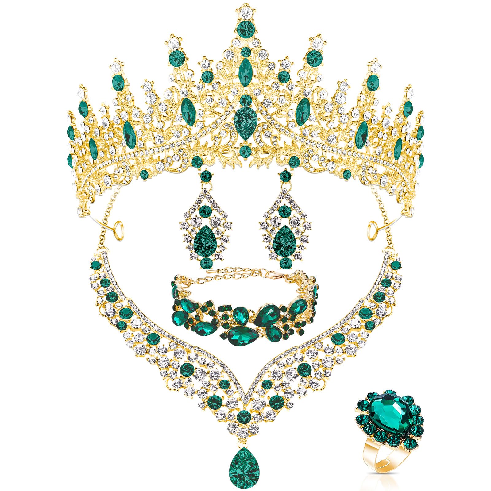 Tondiamo 6 Pcs Crystal Wedding Bridal Jewelry Set for Women include Tiaras, Crowns, Tiaras Earrings Necklace, Bracelet and Rind, Brides Wedding Party