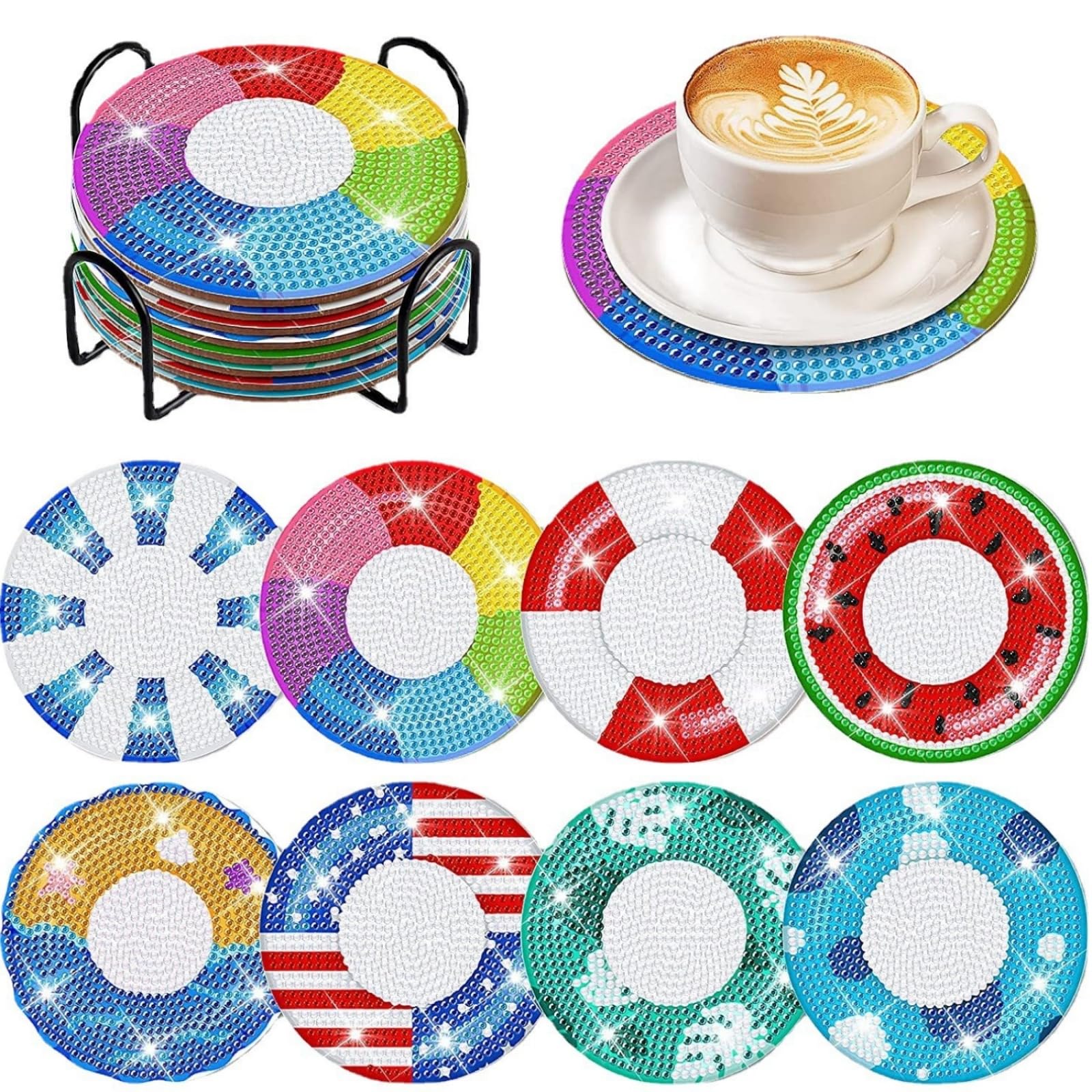8 Stück Diamond Painting Untersetzer Mit Halter,5D Diy Kunst Untersetzer