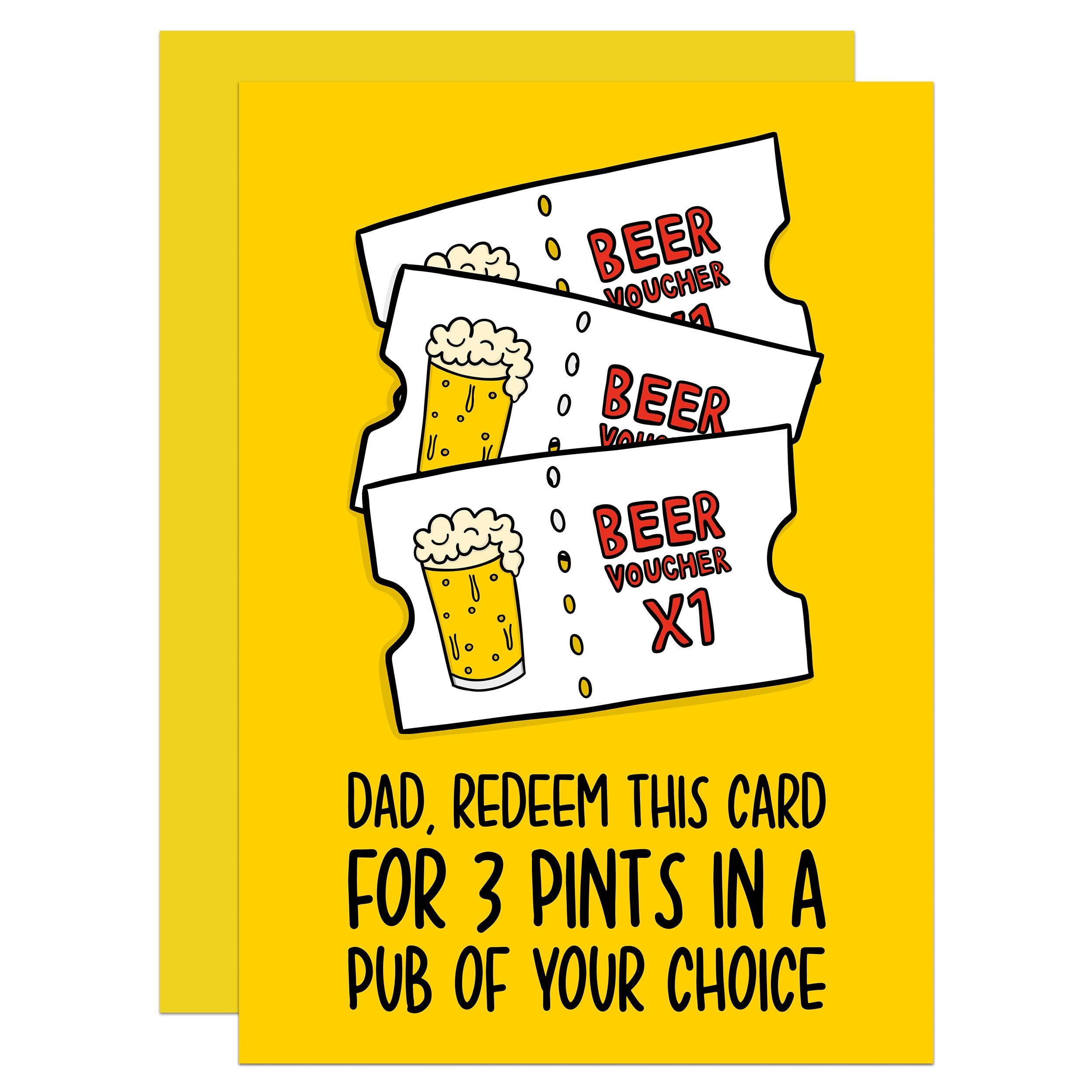 Beer Voucher Dad A6 Card, Beer Fathers Day, Pint, Pub Trip, Funny Beer, For Him, For Dad Gift
