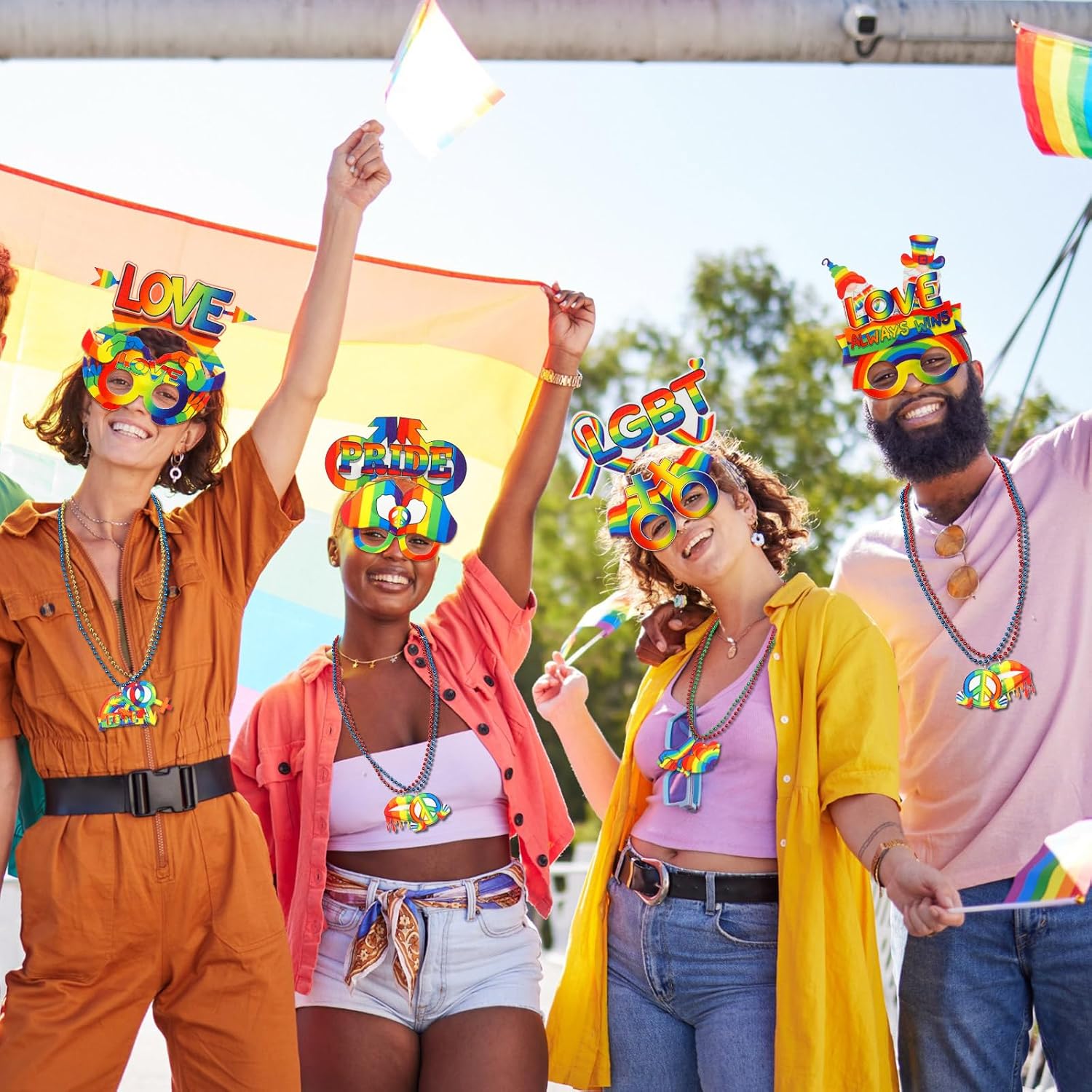 36 Pcs Pride Accessories Party Decorations Felt LGBT Gay Pride Eyeglasses Necklace Rainbow Love Headbands Photo Props Supplies for Women Man Photo Booth Celebration Decoration Party Favors