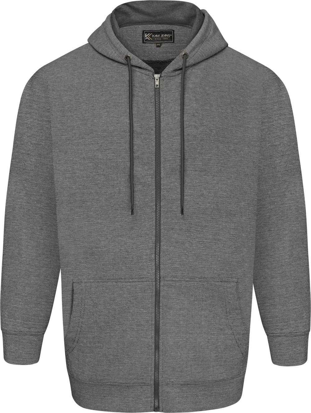 Kam Men's Grey Jeanswear Textured Interlock Zip Through Hoodie - 4XL
