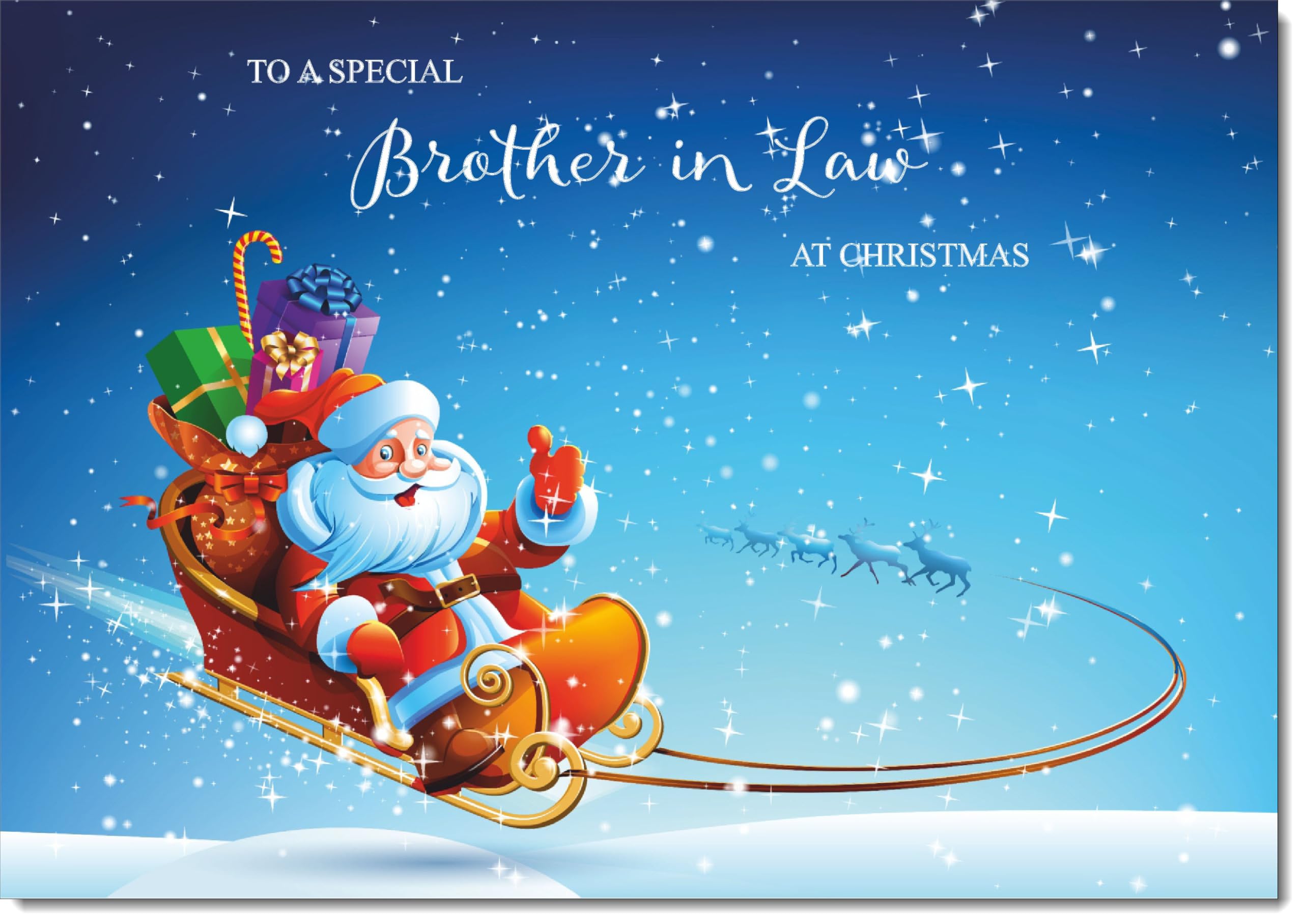 doodlecards Brother in Law Christmas Card Santas Sleigh Large A4 Size Christmas Card for Brother in Law with Plain Envelope — image 1