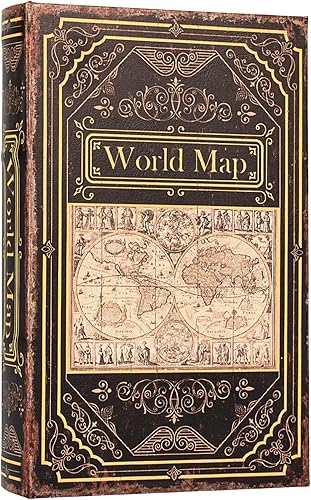 Fake Book Box Vintage Style,Decorative Book Storage Box Retro Map Pattern Wooden Box to Store Postcard,Photos,Jewelry,Remotes,Sundries 1-01