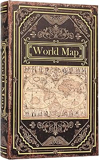 Fake Book Box Vintage Style,Decorative Book Storage Box Retro Map Patter...