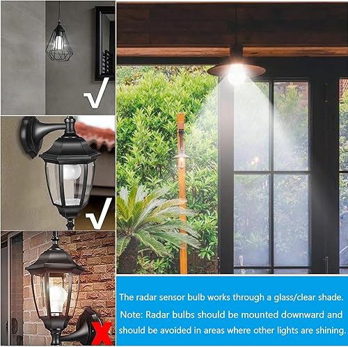 Miniatura 6 de Bombilla con sensor de movimiento radar, rango de detección ajustable de 12 W (equivalente a 100 W) A19 con detección de movimiento para exteriores,