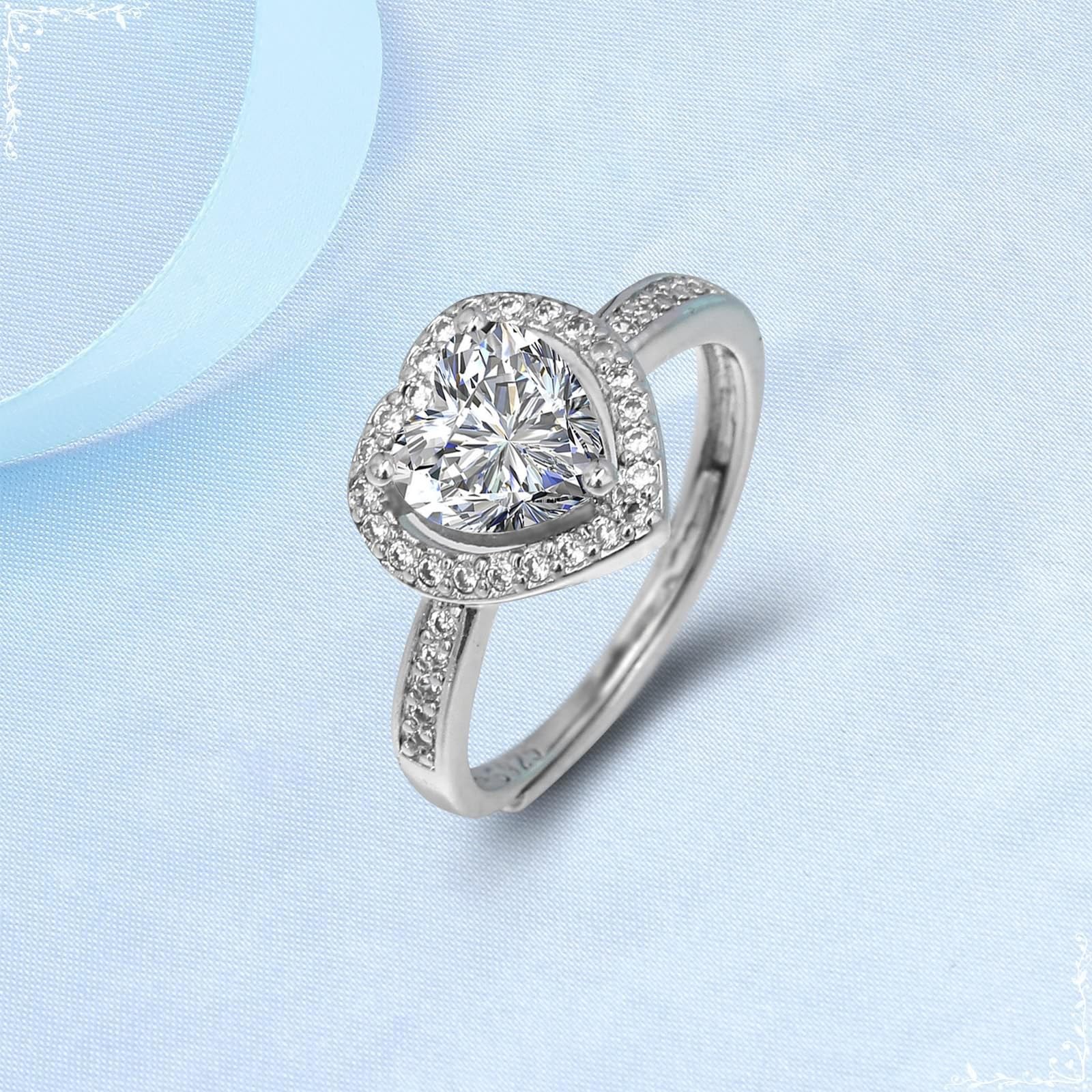 Fedi nuziali in oro bianco 18 carati, gioielli in vero oro con moissanite a forma di cuore, anello dell'amicizia in oro Au750, misura 47-65, oro bianco 18 carati (750)