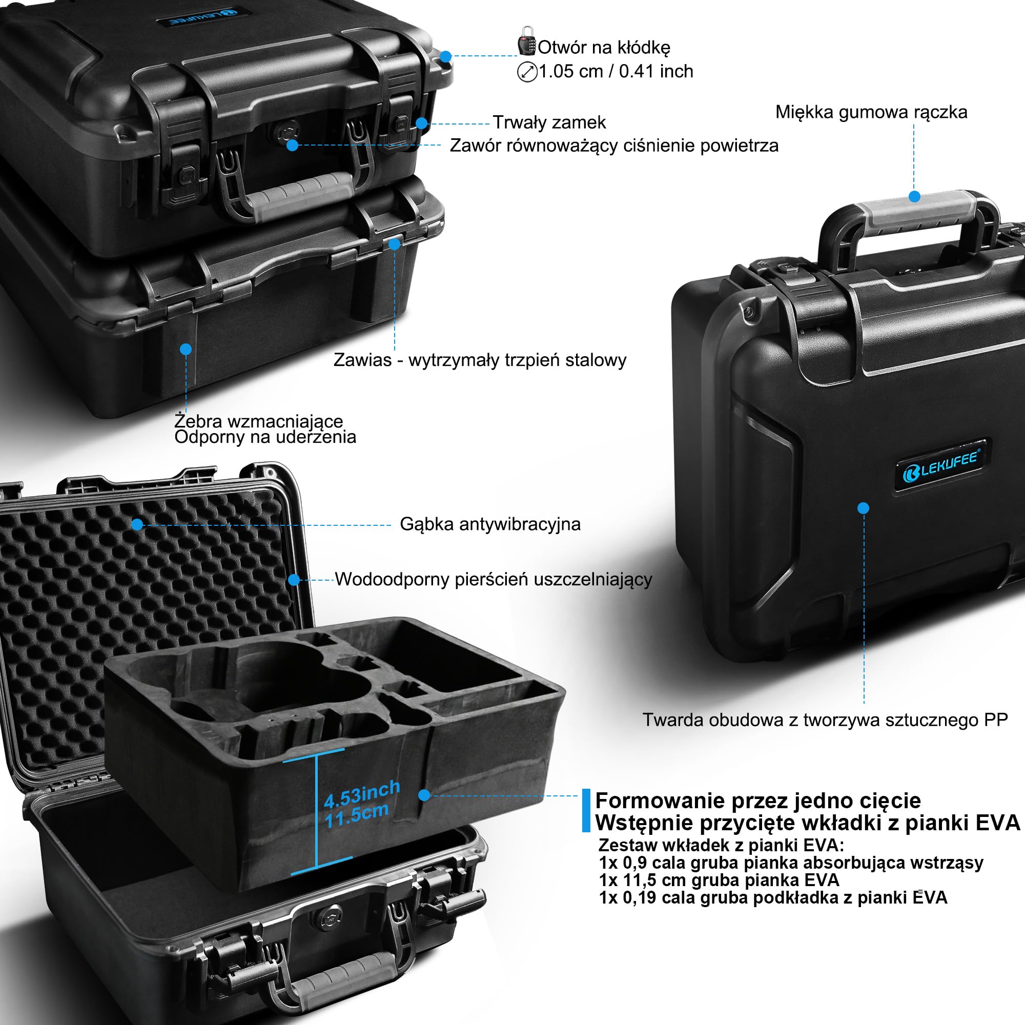 Lekufee Wodoodporna Twarda Walizka na DJI Avata 2 Drone, Fly More Combo, Goggles N3/3/Integra, RC Motion 3/2, FPV Remote Controller 3/2 i inne akcesoria (Tylko walizka)