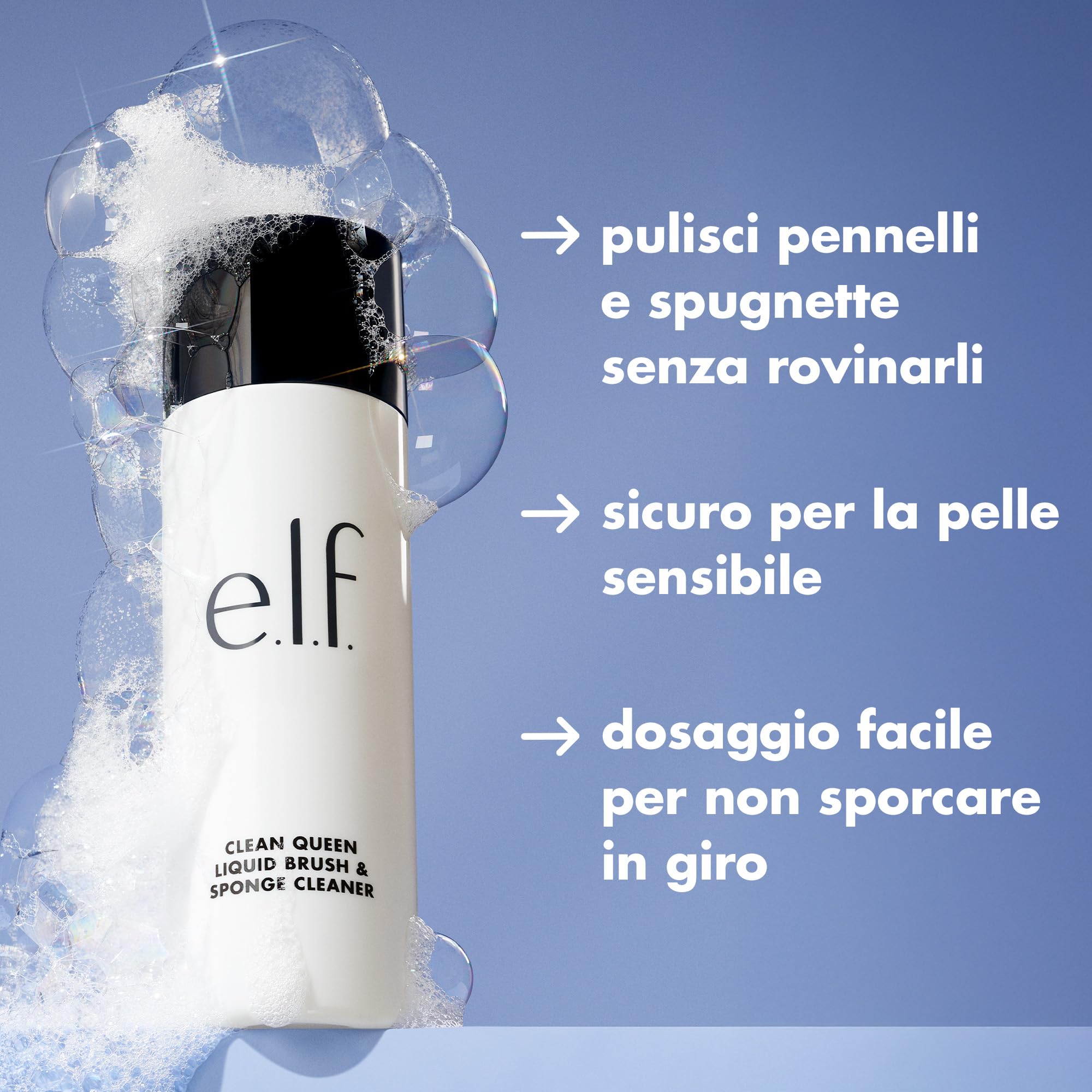 e.l.f. Clean Queen Liquid Brush & Sponge Cleaner, detergente schiumogeno delicato per rimuovere residui di trucco e sporco, prodotto vegano e non testato sugli animali, 116 g (4,1 oz)