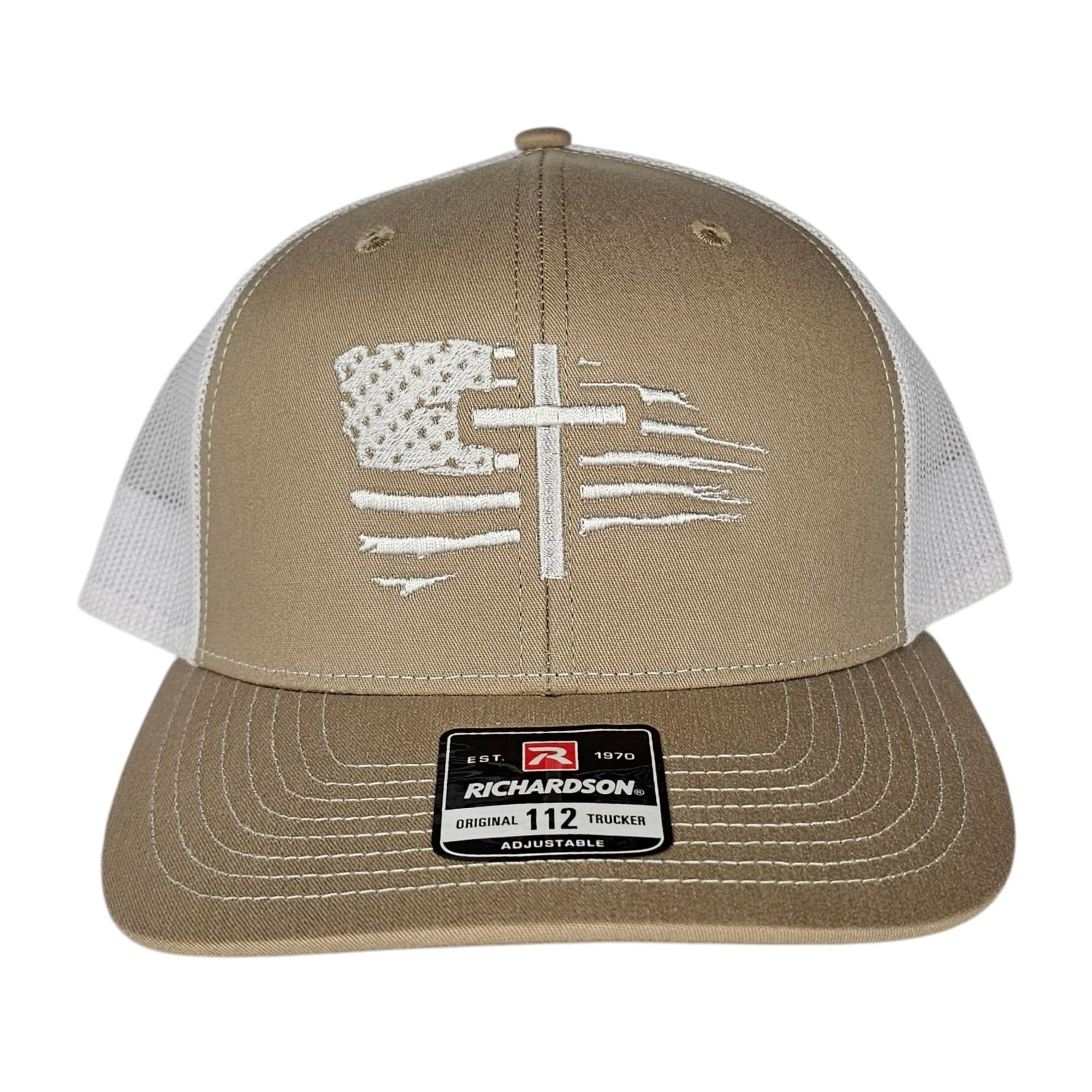 Richardson American Flag and Cross Snapback Hat, Adjustable Fit, Patriotic Design