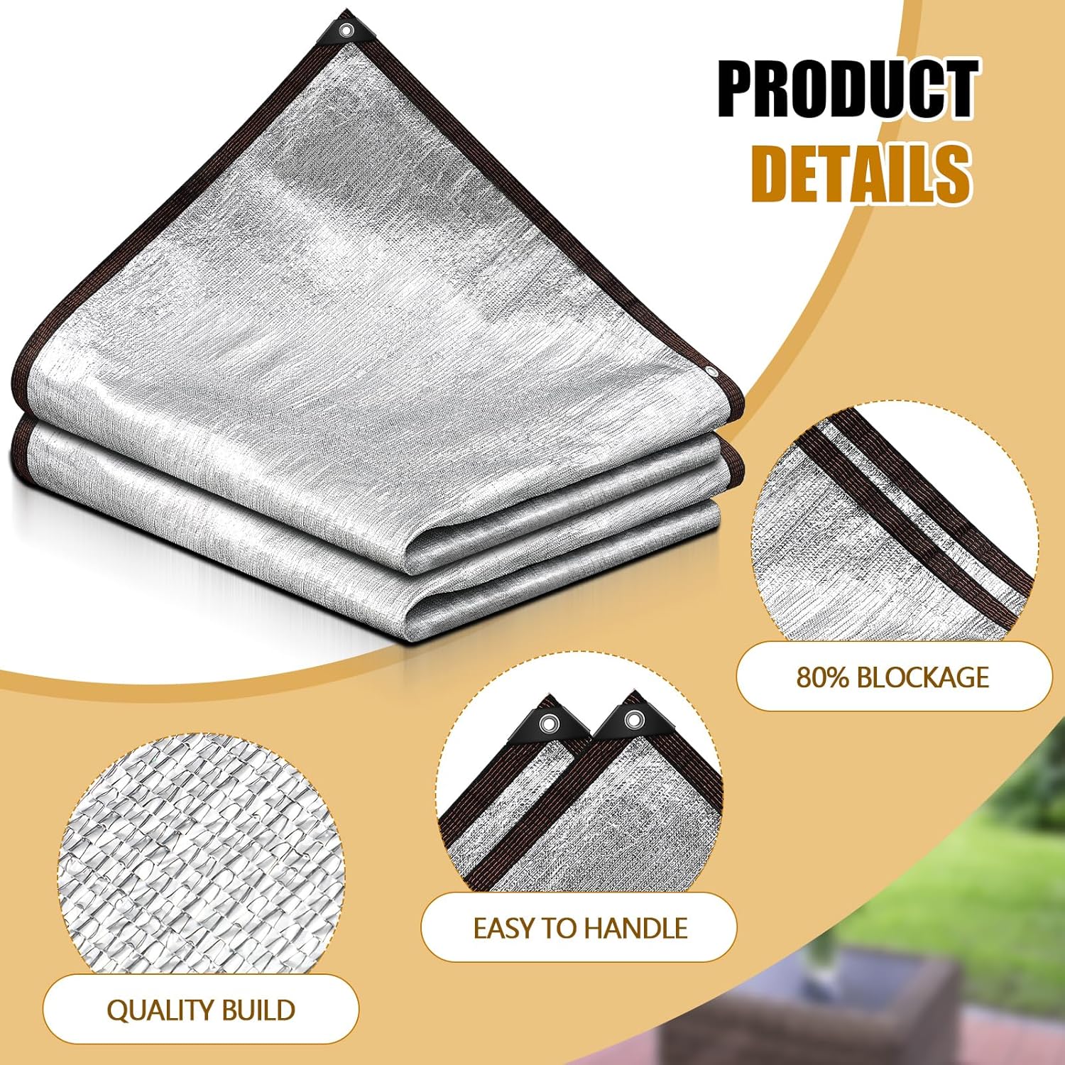 1 Set 80% Reflective Aluminum Shade Cloth 10 x 10 ft Aluminum Sunblock Netting Durable Mesh Tarp with Grommets, Shade Cloth for Garden, Car, Outdoor Pergola, Greenhouse, Chicken Coop and Dog Kennel