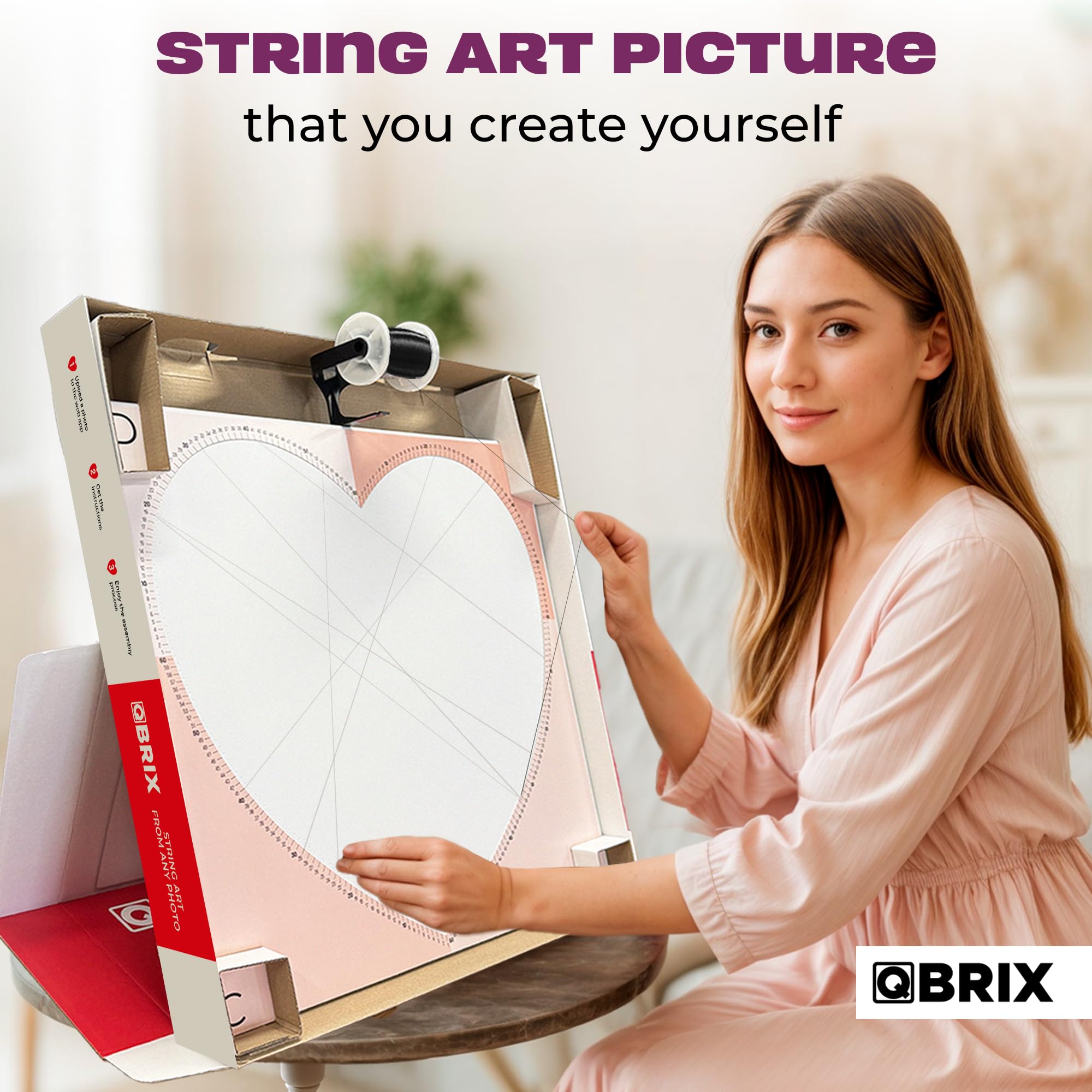QBRIX Custom Strig Art DIY Craft Zamień dowolne zdjęcie w ręcznie robiony wystrój domu kształt serca