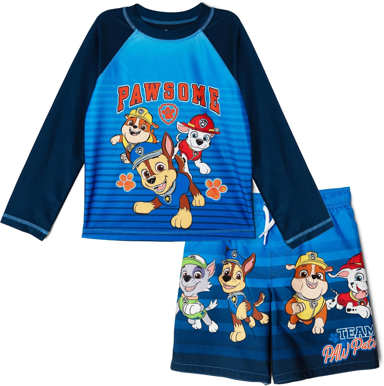 Paw Patrol Rash Guard and Swim Trunks Outfit Set UPF 50+ Toddler to Little Kid Sizes (2T - 7)