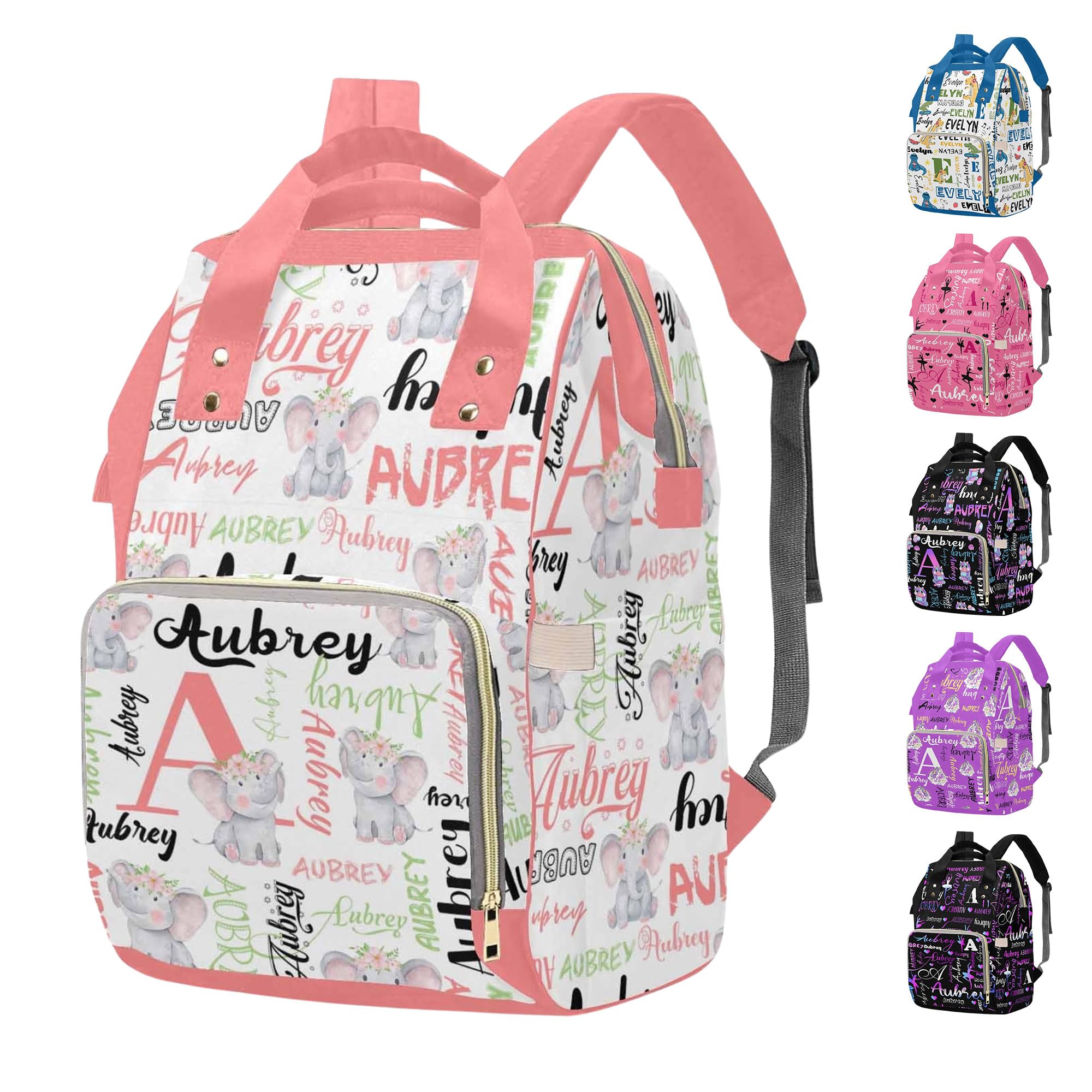 M YESCUSTOM Custom Diaper Bag Backpack for Girls Large Capacity with Pockets Pink Animal Personalized Baby Diaper Bags for Mom Waterproof Nappy Baby