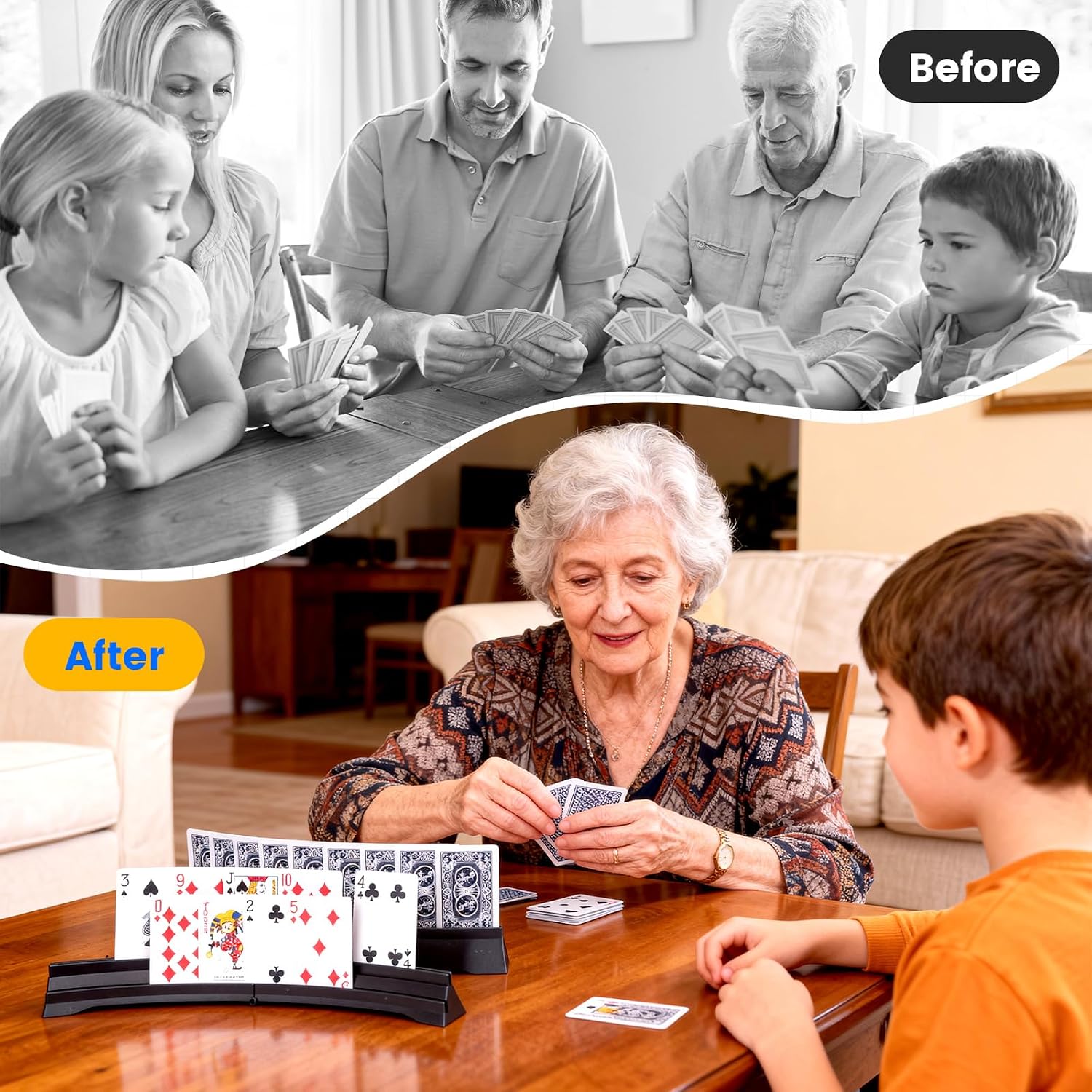 Stackable Card Holder, Double Layered Playing Card Holder Organizer Tray, 4 Pack Storage Case for Seniors, Adults, Arthritis Patients and Kids (Black)