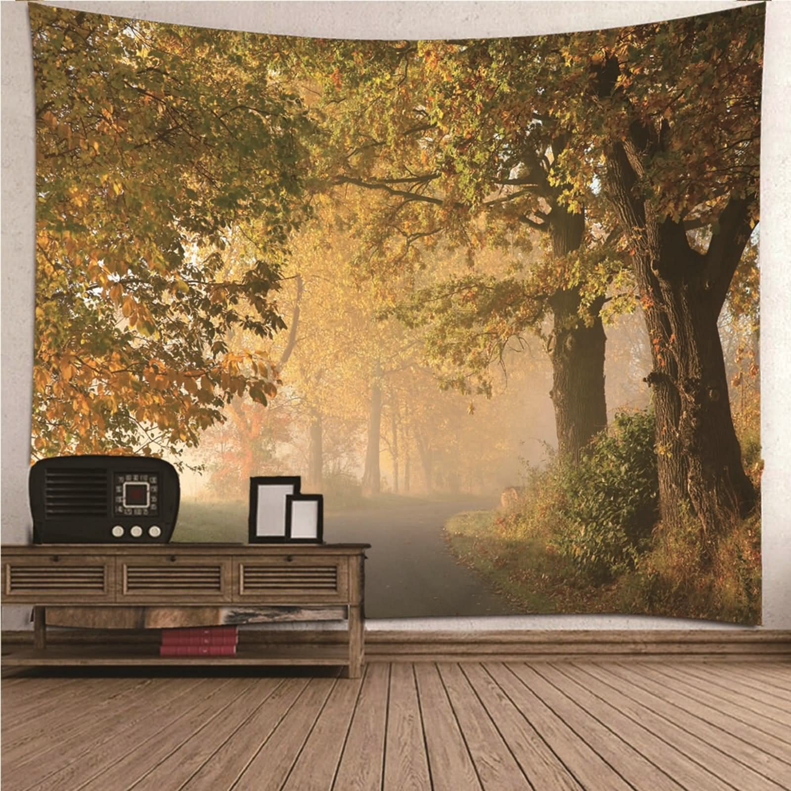 Gobeliny vintage, dekoracje ścienne jesienny las poliester kolorowe 300 x 260 cm do wnętrz do domu
