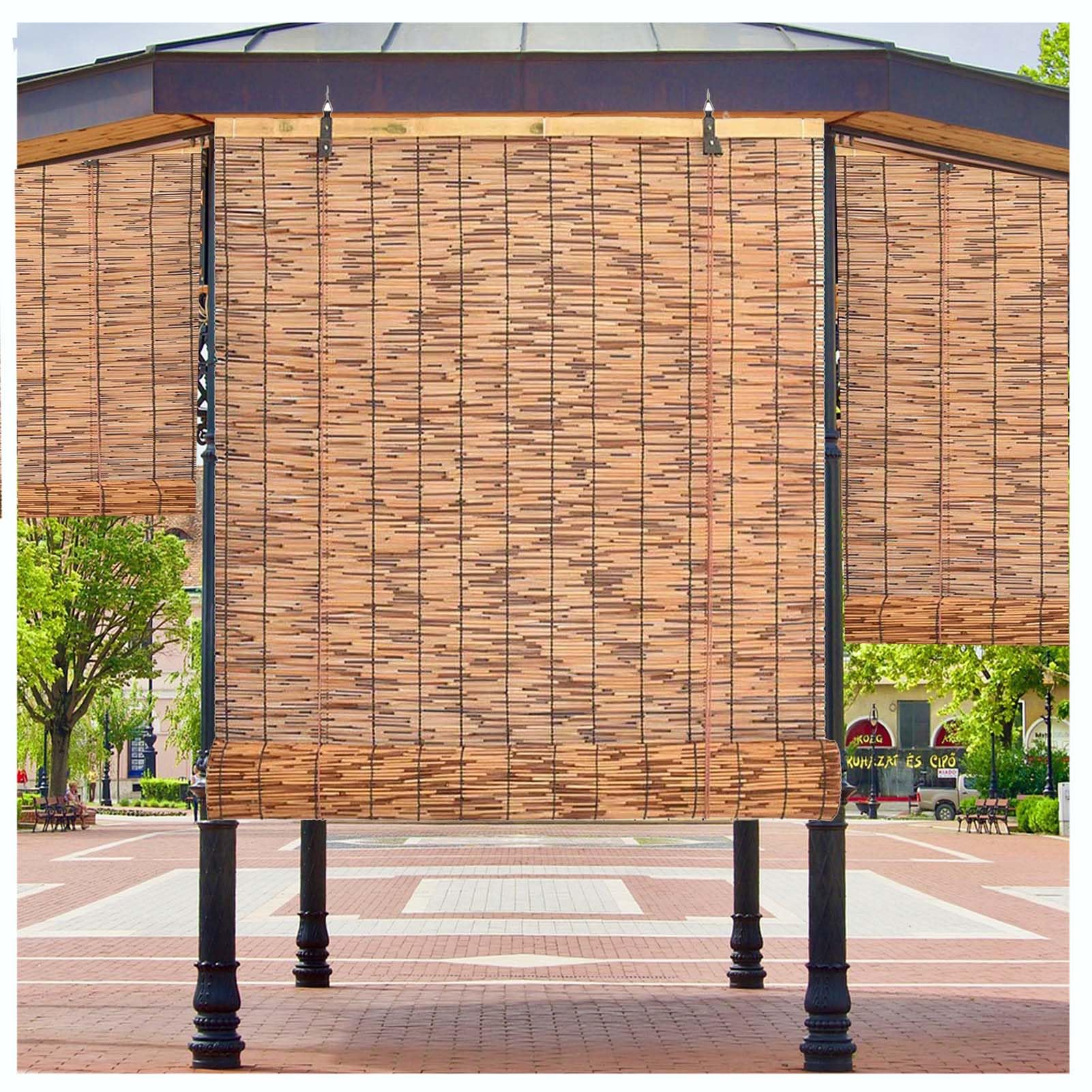 Hand-Woven Natural Reed Curtains,Outdoor Wicker Roller Blinds for Windows,Carbonization Rattan Bamboo Roller Blinds with Lifter,for Decorative, Sun Protection,Customizable,50x50cm/19.7x19.7in(WxH)