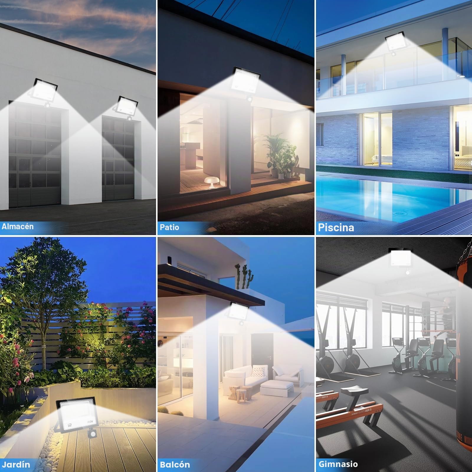 Foco Led Exterior con mando a distancia 100W，Focos Led con Sensor Movimiento, Iluminación de Exterior Seguridad,7000K Blanco Frío, IP67 Impermeable 10000LM, para Patio, Garaje, Entrada