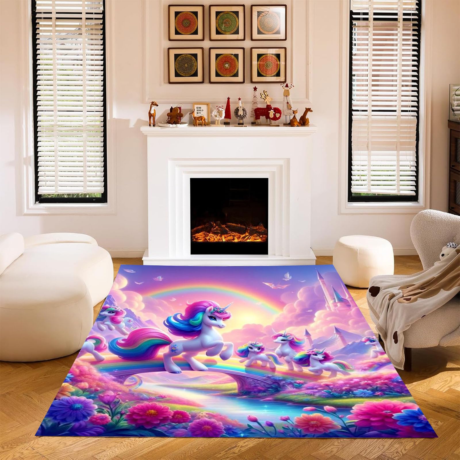 KIDSLOVE Einhorn Teppich Wohnzimmer 160x230cm Schlafzimmer kinderteppich Cartoon Einhorn kinderzimmer Junge, Einhorn Teppich wohnzimmerteppich fur Dekoration (80x120 cm,3)