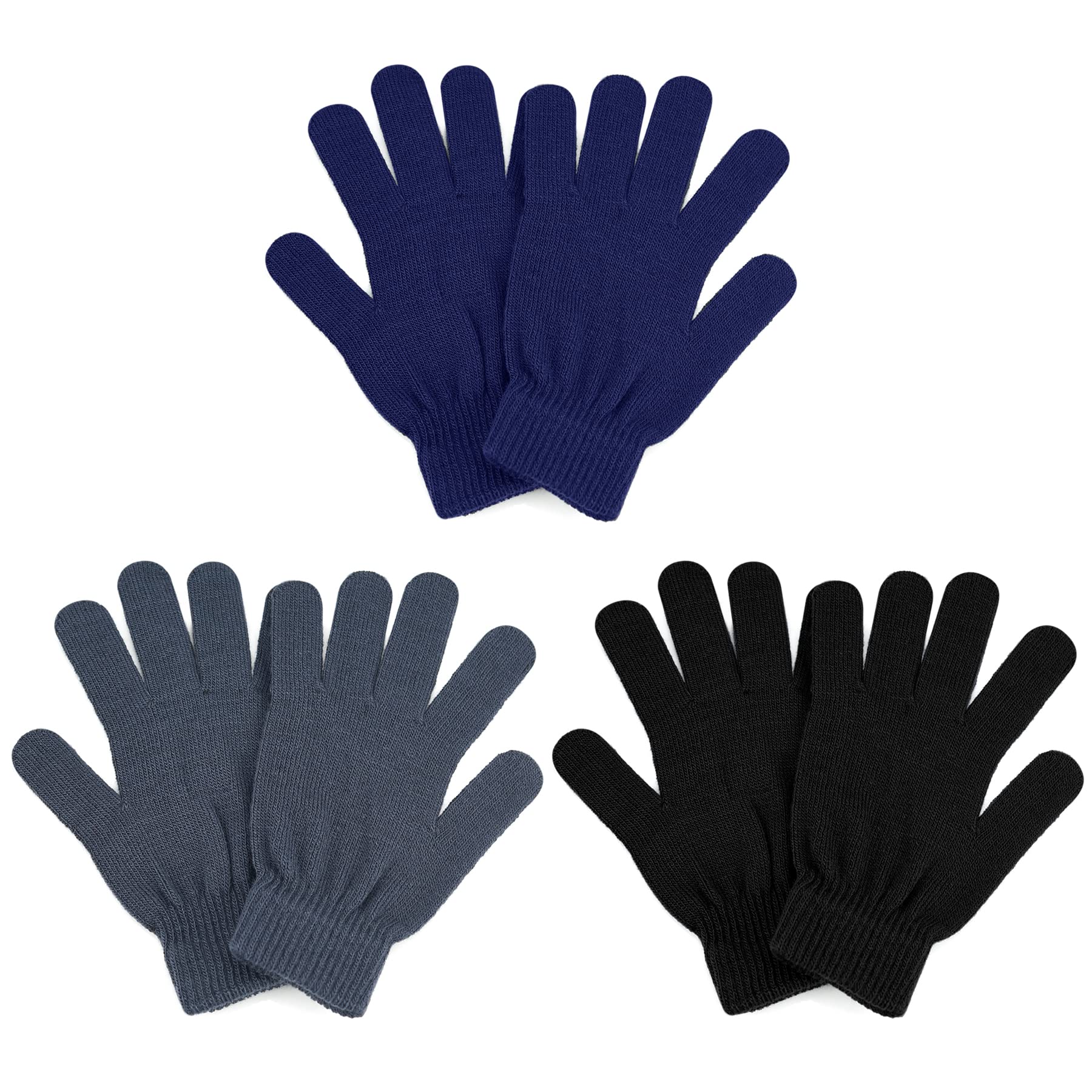 MENOLY 3 Pairs Winter Magic Gloves Adult Knit Gloves Warm Stretchy Knit Gloves One Size Fits Men Women Teens