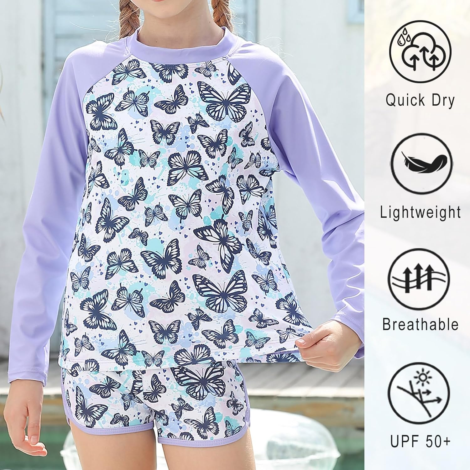 Vogseek Girls Rash Guard Two Pieces Swimsuit Long Sleeve Bathing Suit for 3-10 Years - Image 3
