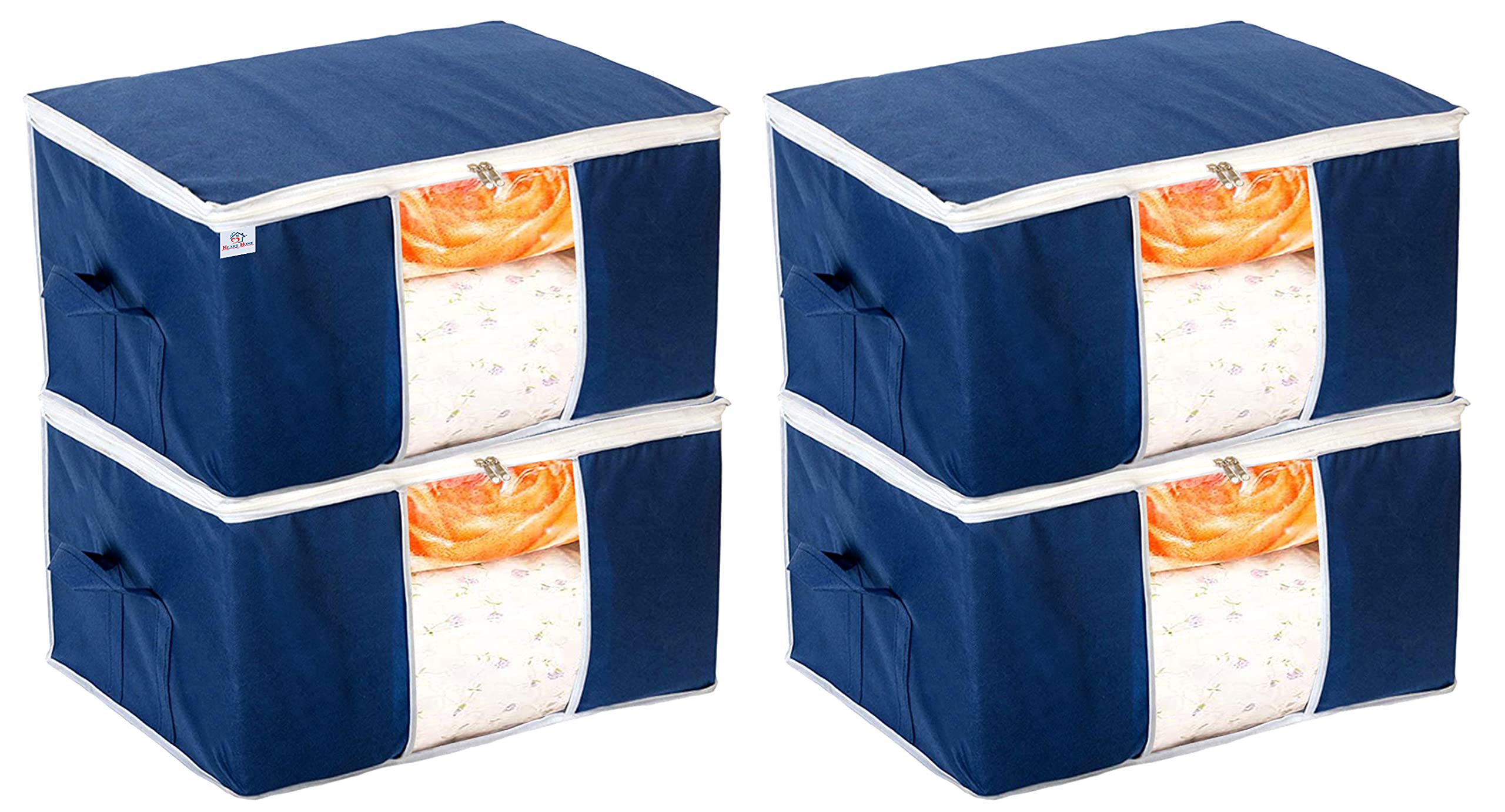 Heart Home Clothing Storage Bags, Under Bed Foldable Organizer, Store Blankets, Clothes With Tranasparent Window- Pack of 4 (Navy Blue)-HS_38_HEARTH21711-image-22
