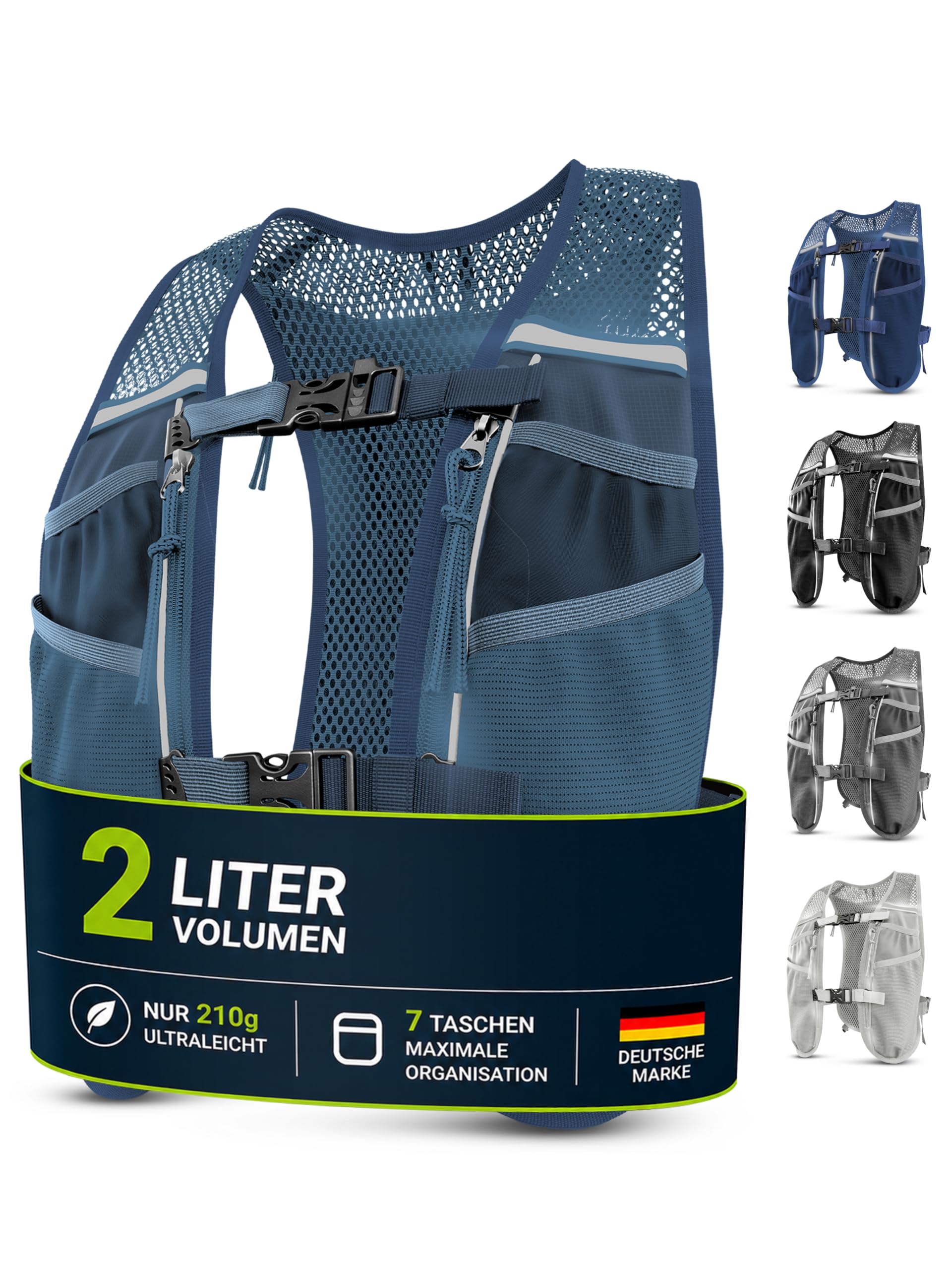SASMO® Laufweste Damen & Herren 5L / 2L | Running Vest - Ultraleicht & atmungsaktiv| Laufrucksack Damen - 8 Taschen | Laufweste Herren | Trinkweste Laufen
