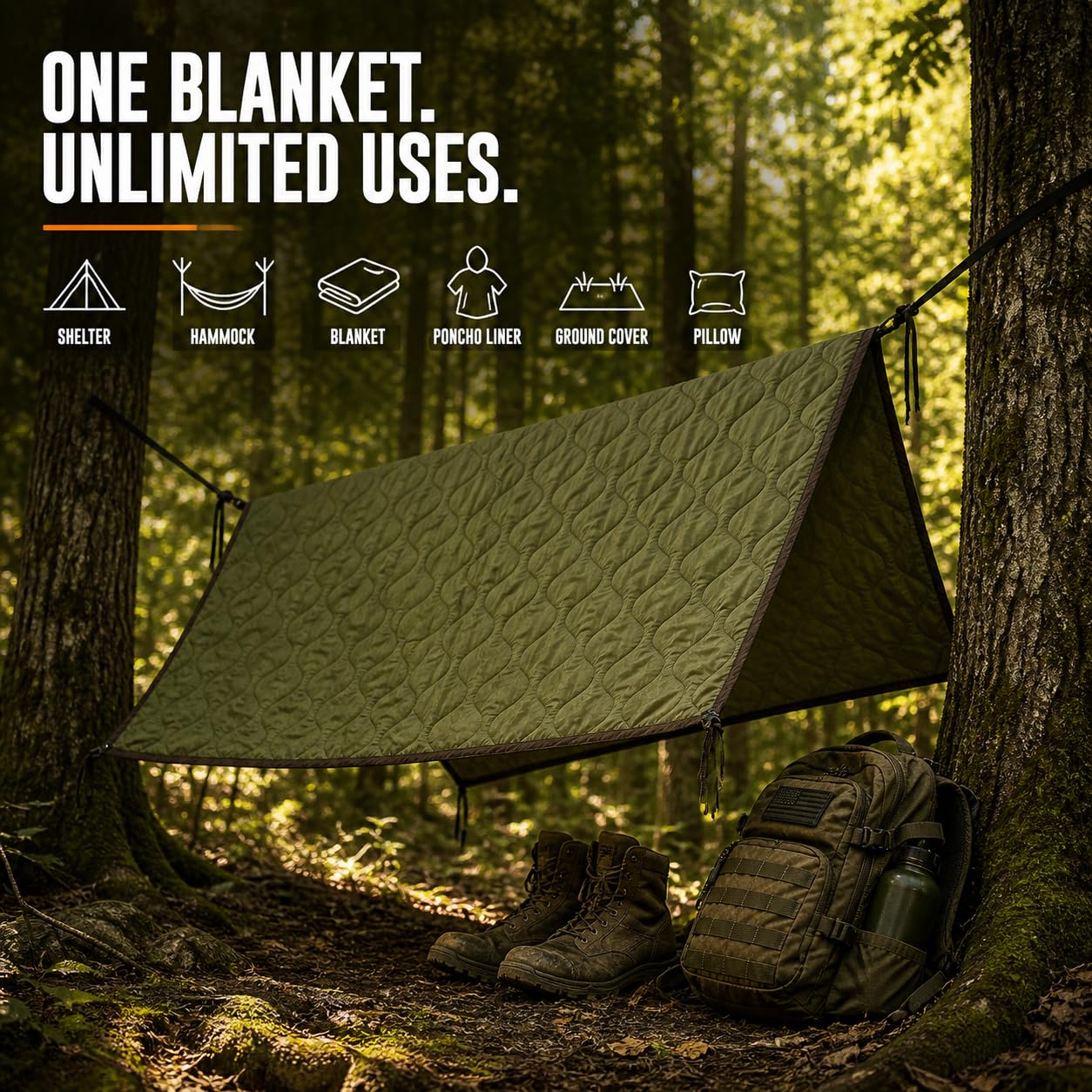 USGI Industries Coperta militare Woobie | Coperta termica isolata da campeggio, fodera poncho, grande, portatile, isolante, impermeabile, per escursionismo, sopravvivenza | borsa per il trasporto a
